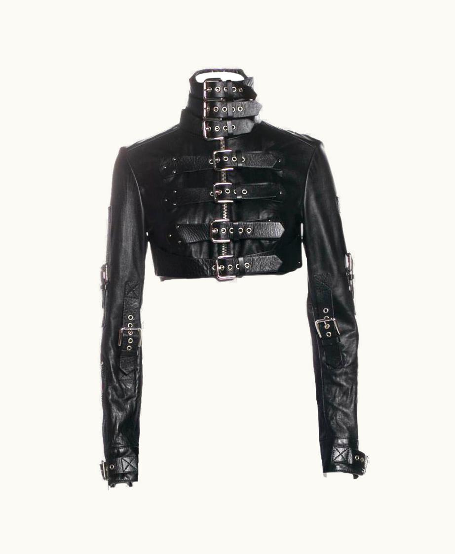 Dolce & Gabbana 2003 Dolce & Gabbana Black Leather Cropped Buckle Jacket