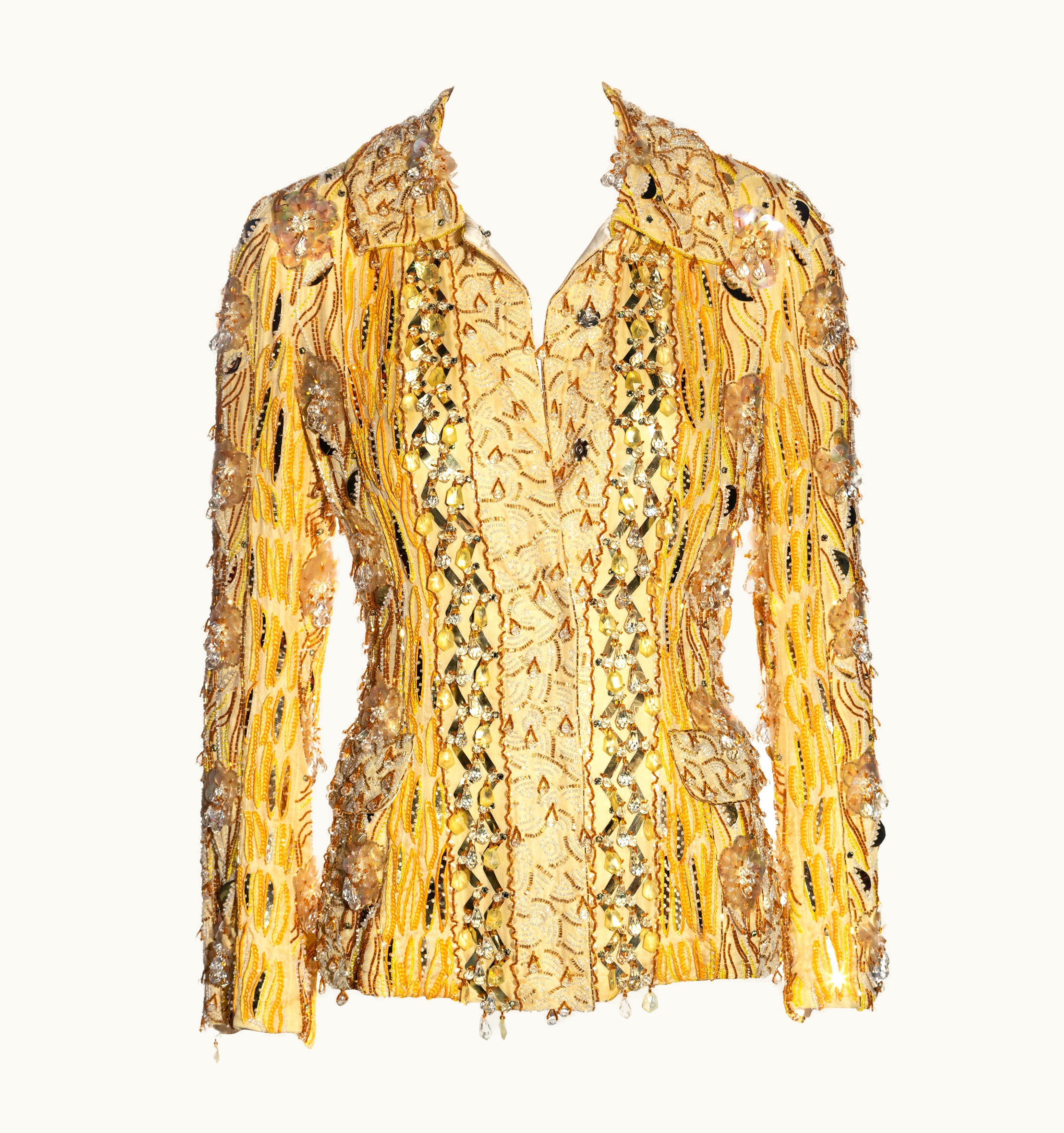 Dolce & Gabbana Dolce & Gabbana Yellow Heavily Embellished Silk Evening Jacket, S/S 2004