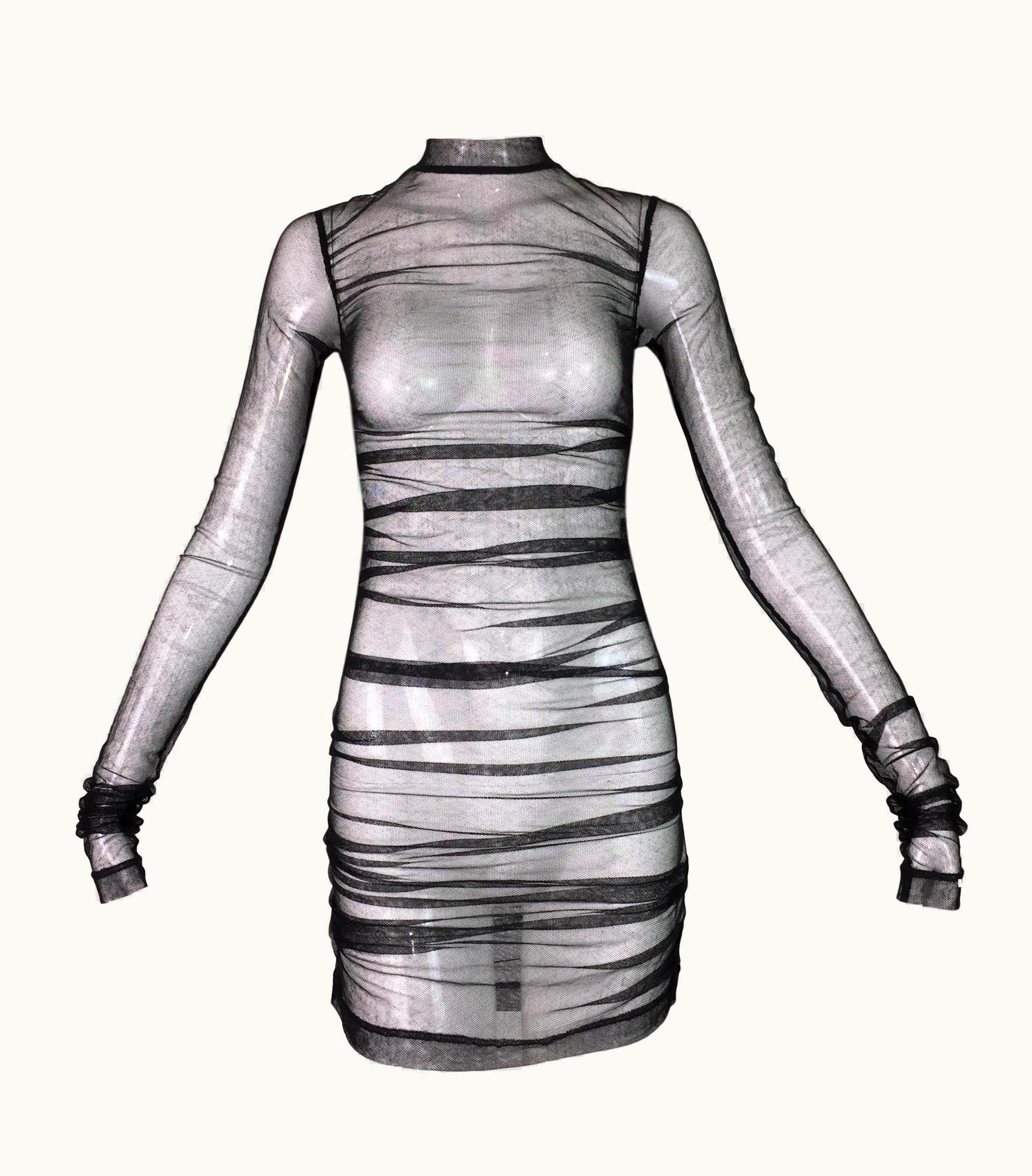 Dolce & Gabbana Nwt 2004 Dolce & Gabbana Black S/S Mesh Mini Dress