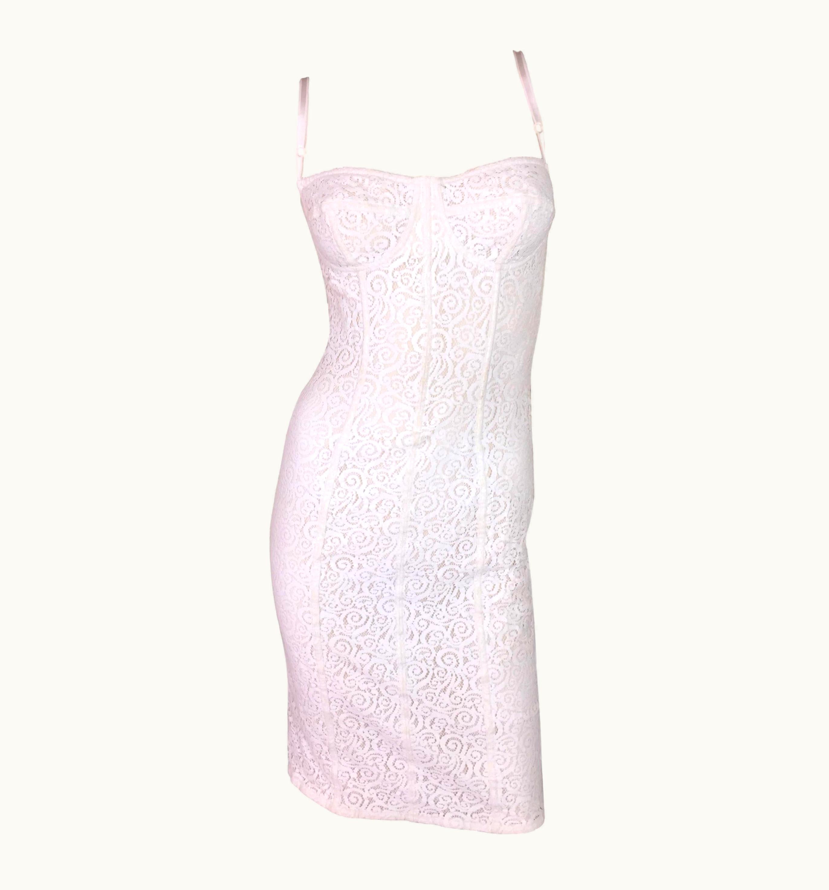 Dolce & Gabbana 2005 Dolce & Gabbana Sheer Ivory Lace Wiggle Bra Dress