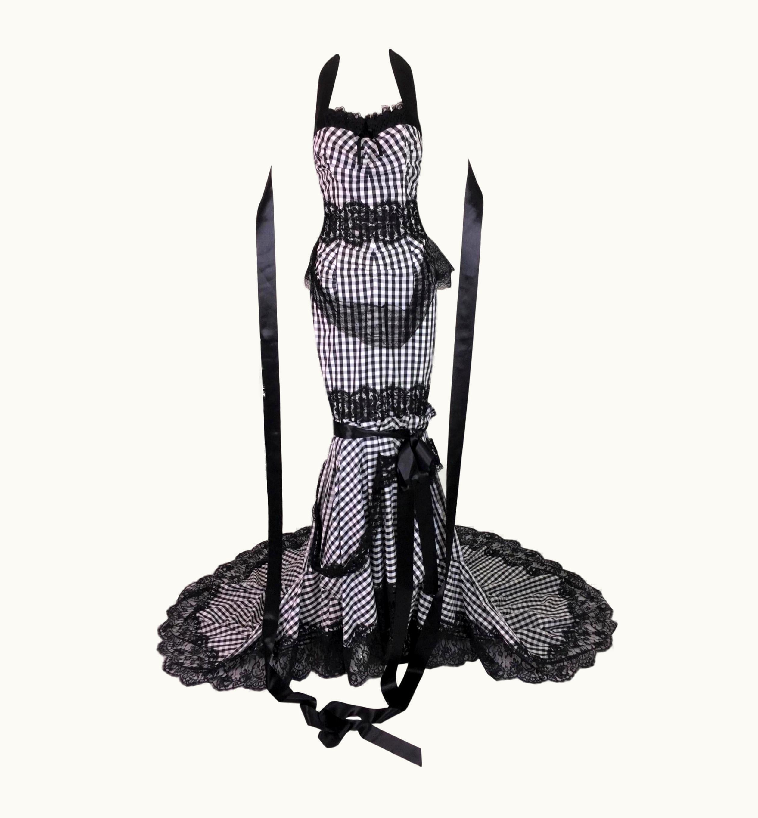 Dolce & Gabbana S/S 2006 Dolce & Gabbana Runway Black & White Gingham Lace Gown Dress