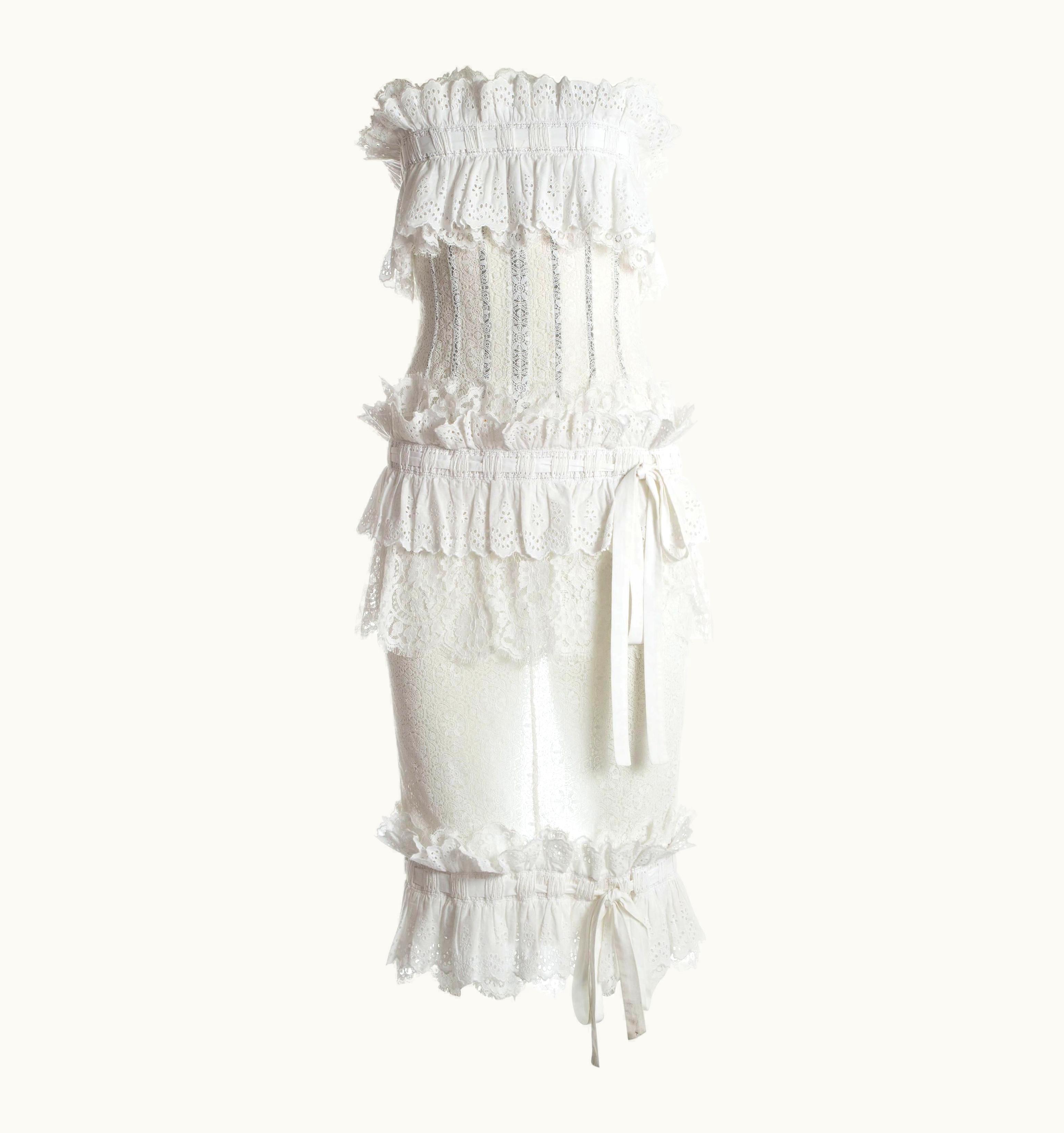 Dolce & Gabbana Dolce & Gabbana White Broderie Anglaise And Lace Corseted Dress, S/S 2006