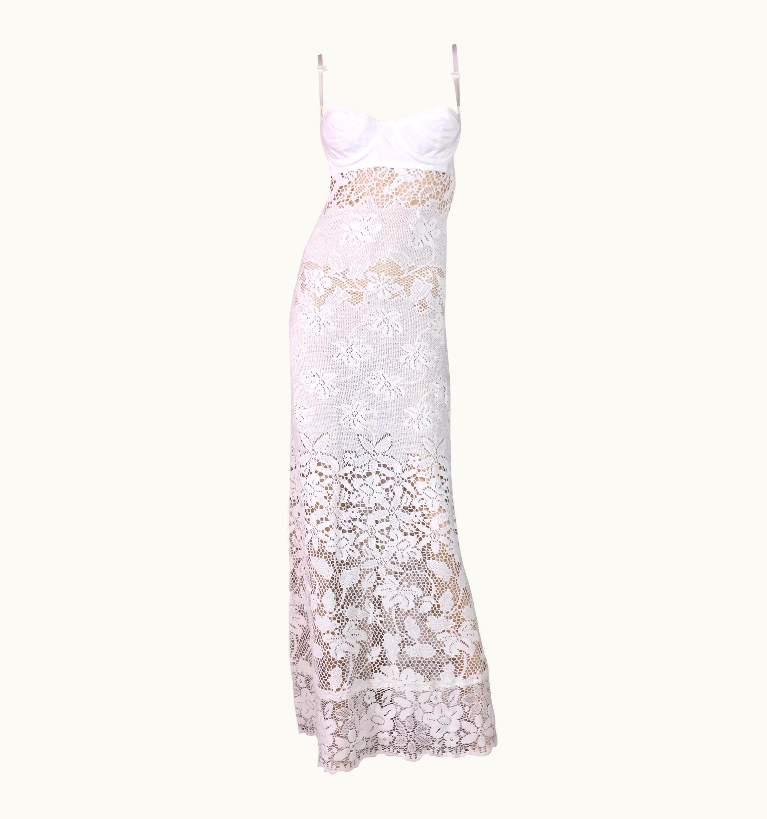Dolce & Gabbana D&G By Dolce & Gabbana Sheer Ivory Knit Bra Lace Gown Dress, S/S 2006