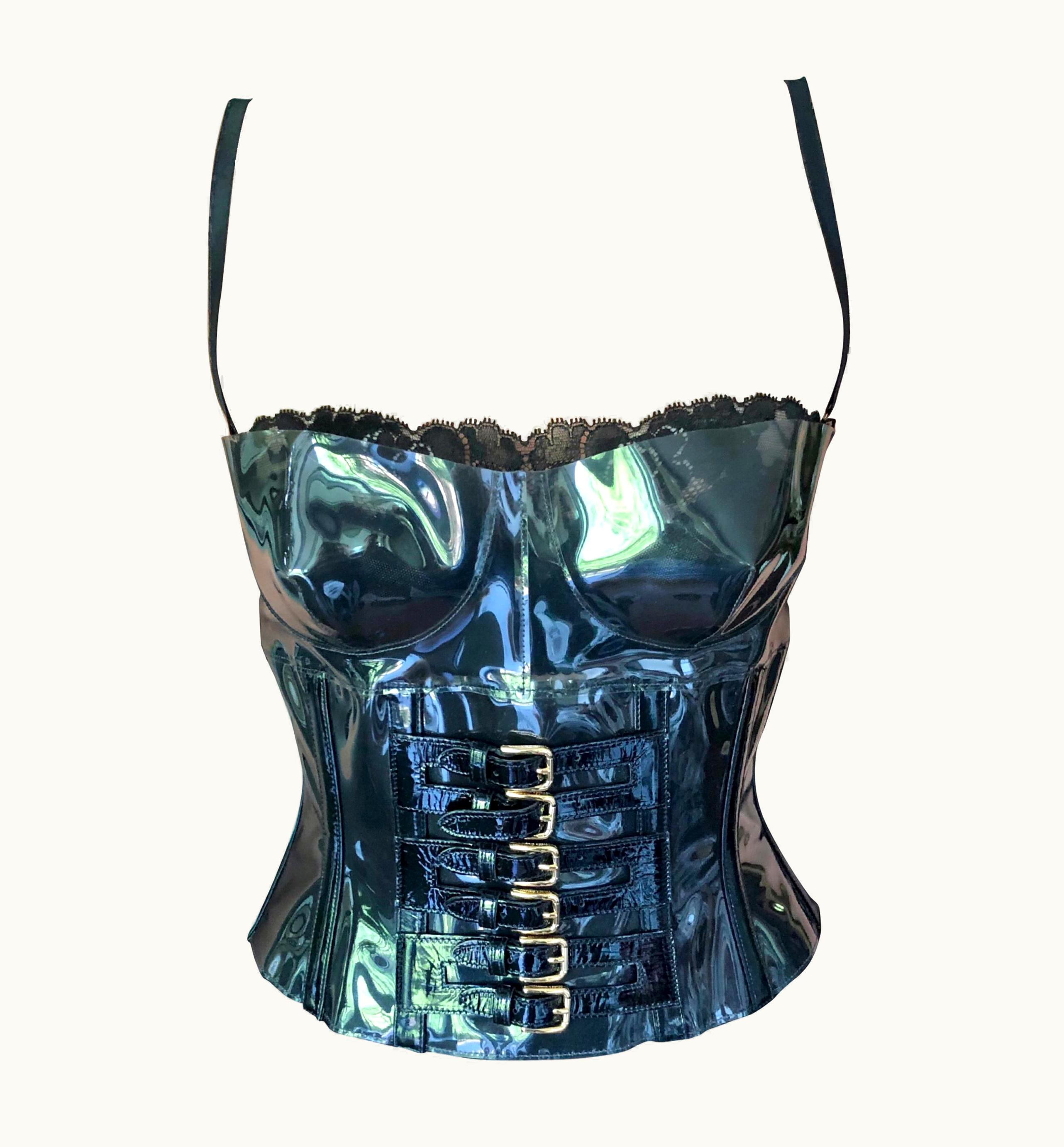 Dolce & Gabbana Dolce & Gabbana S/S 2007 Runway Unworn Clear Pvc Buckled Black Bra Corset Top