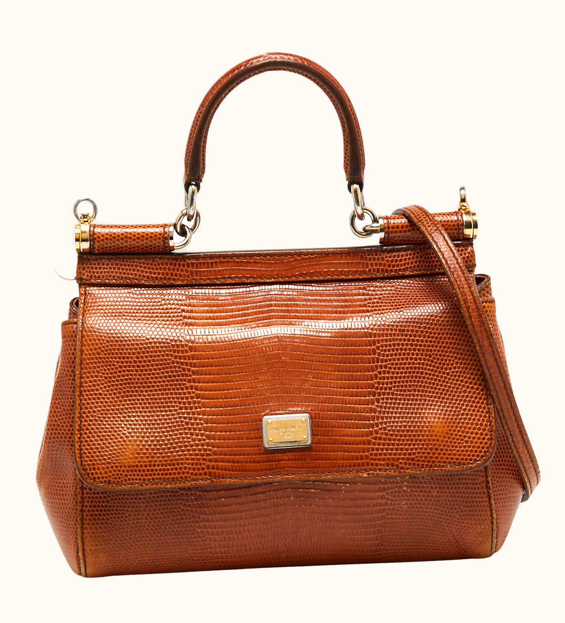 Dolce & Gabbana Dolce & Gabbana Brown Iguana Emobossed Leather Small Miss Sicily Top Handle Bag