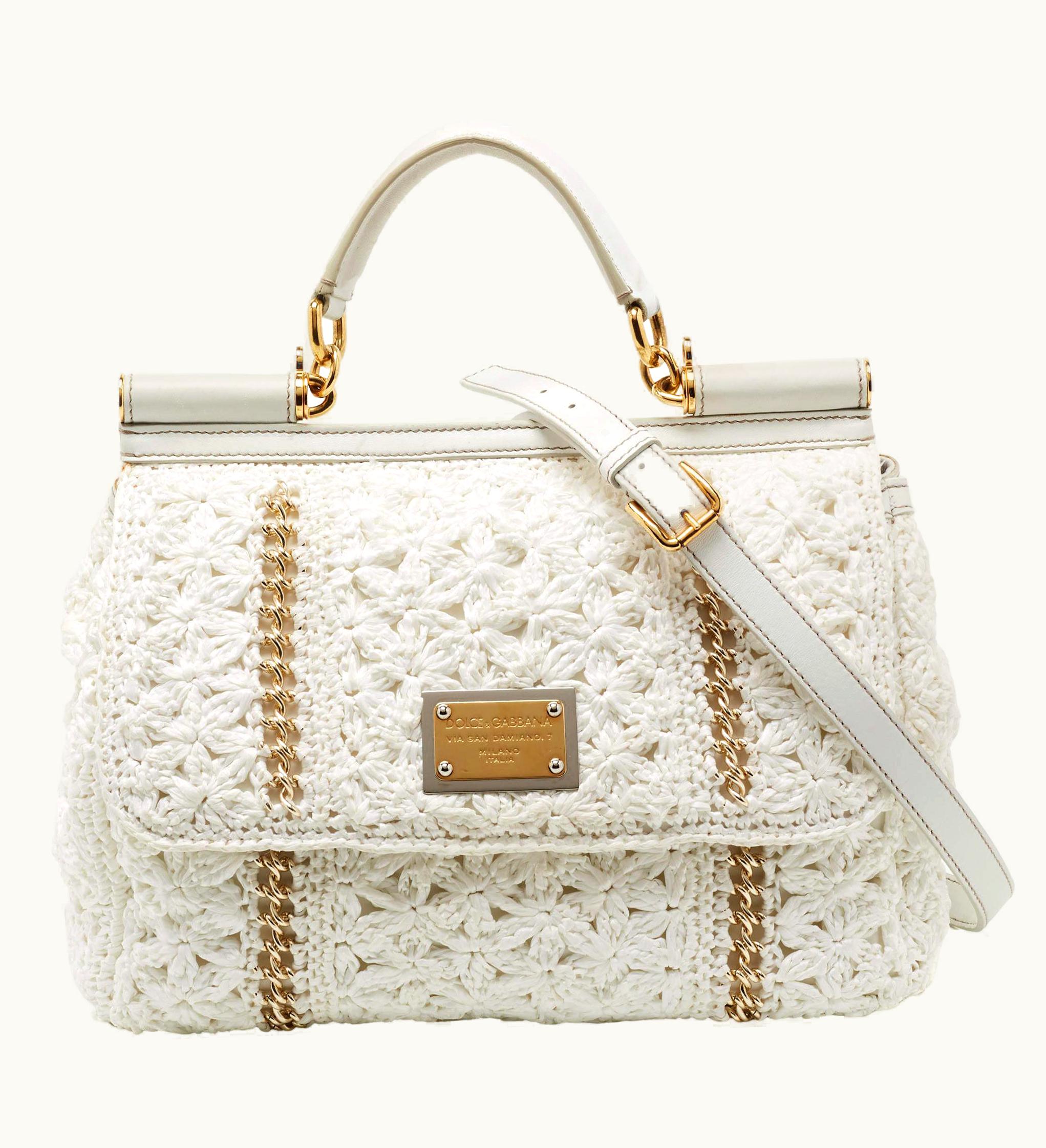 Dolce & Gabbana Dolce & Gabbana White Straw Crochet Large Miss Sicily Tote UZ0609644