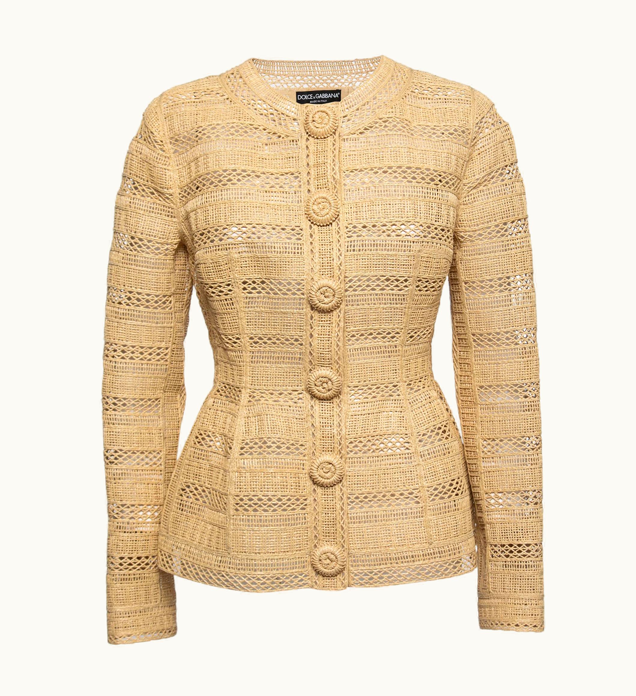 Dolce & Gabbana Dolce & Gabbana Beige Straw Structured Button Front Jacket