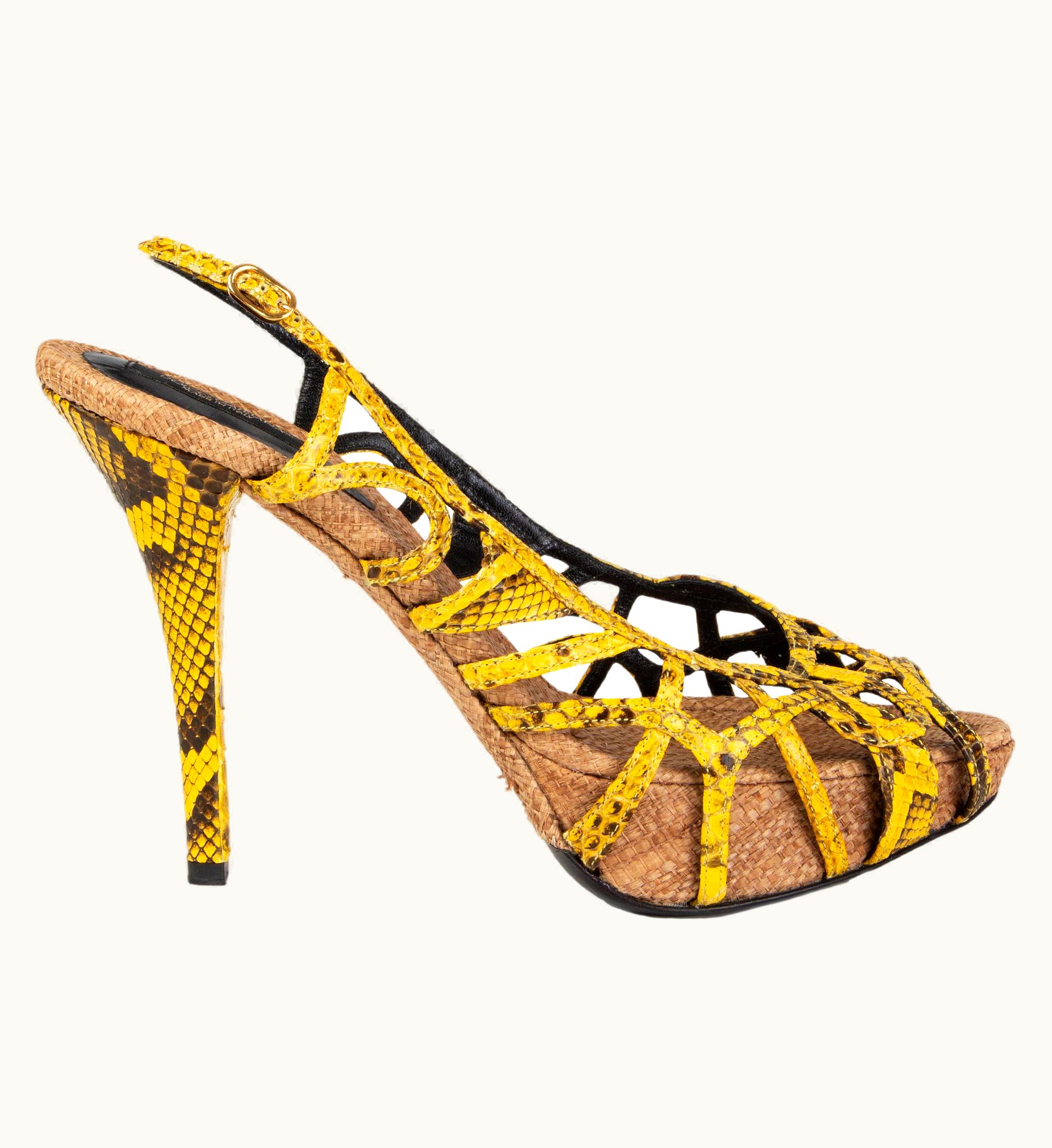 Dolce & Gabbana Dolce & Gabbana Yellow Python & Raffia Platform Sandals Shoes