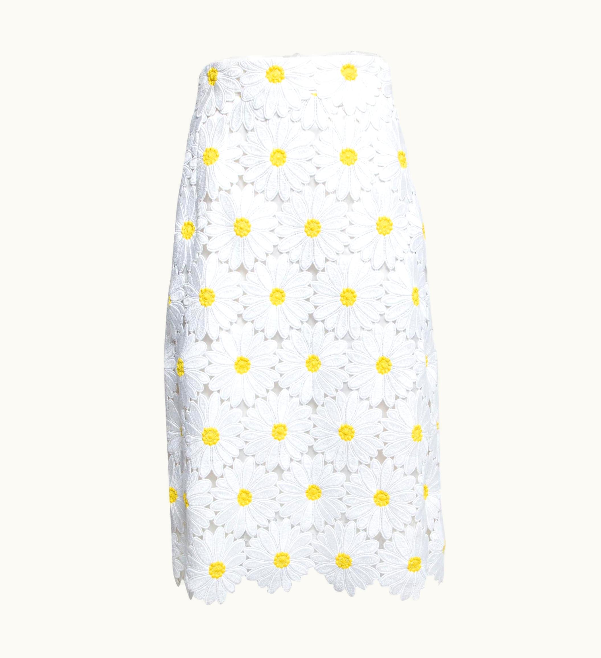 Dolce & Gabbana Dolce & Gabbana White Sunflower Guipure Lace Midi Skirt UZ0609659