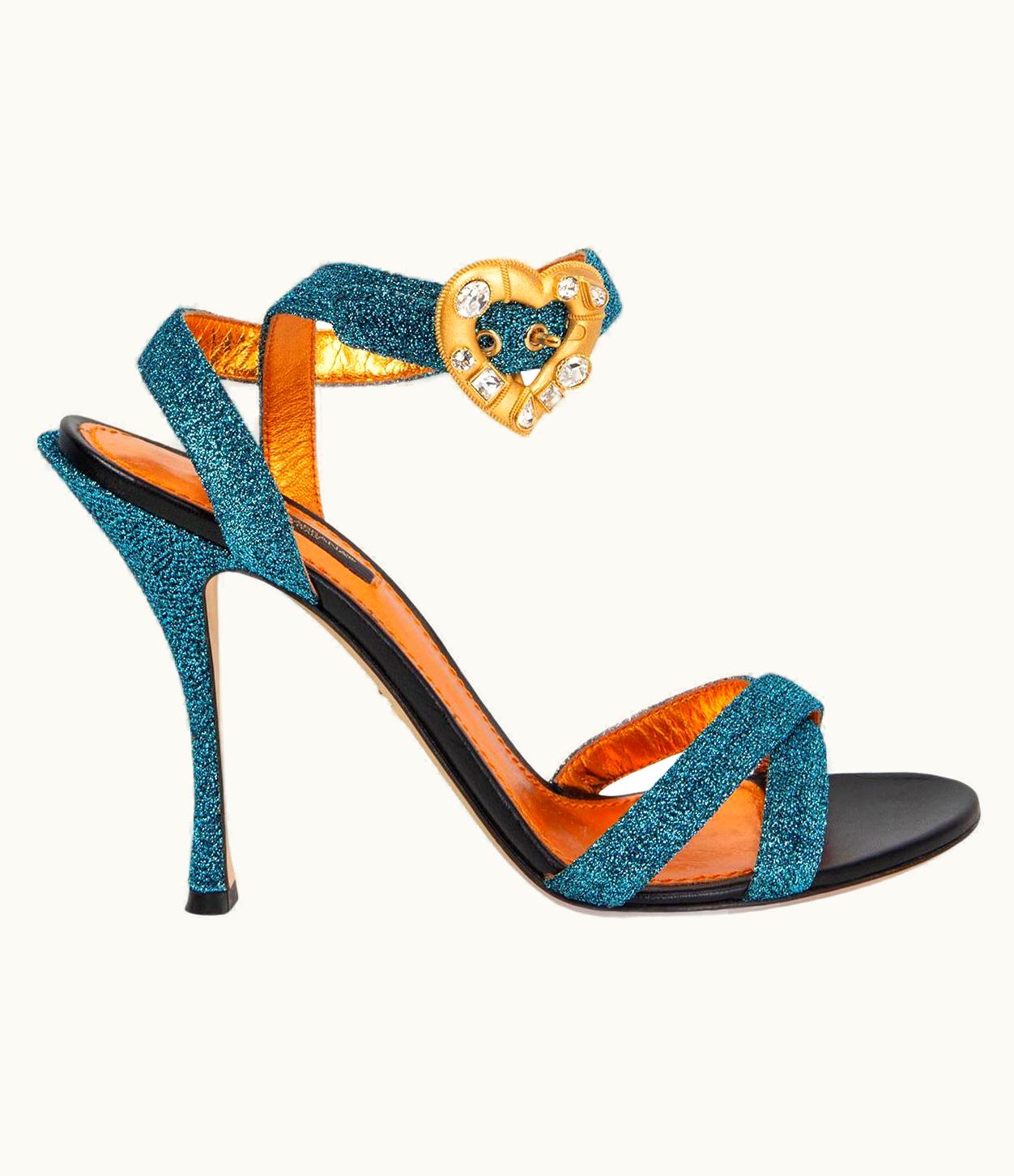 Dolce & Gabbana Dolce & Gabbana Blue Glitter Crystal Heart Sandals Shoes