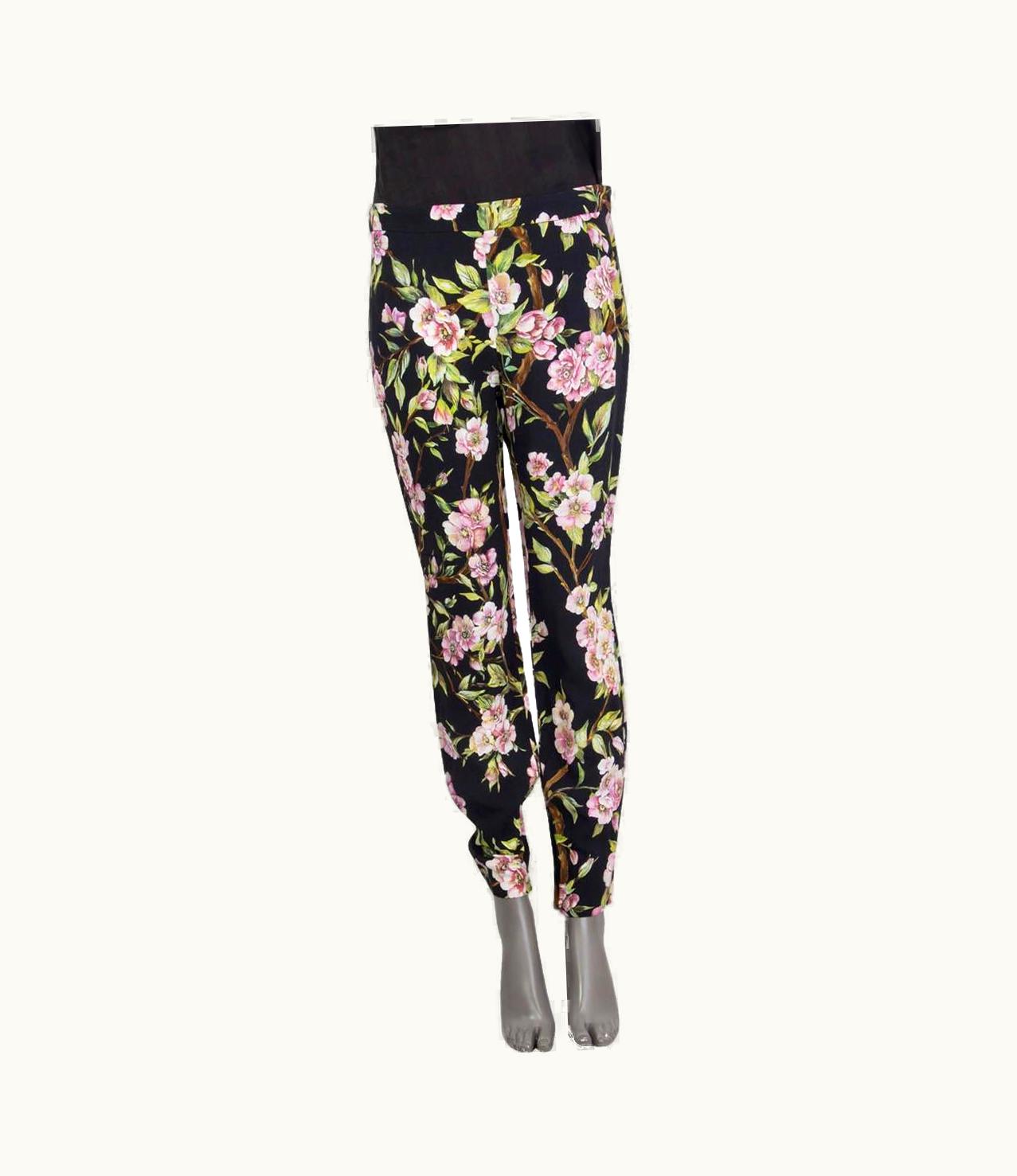 Dolce & Gabbana Dolce & Gabbana Black Viscose Cherry Blossom Pants