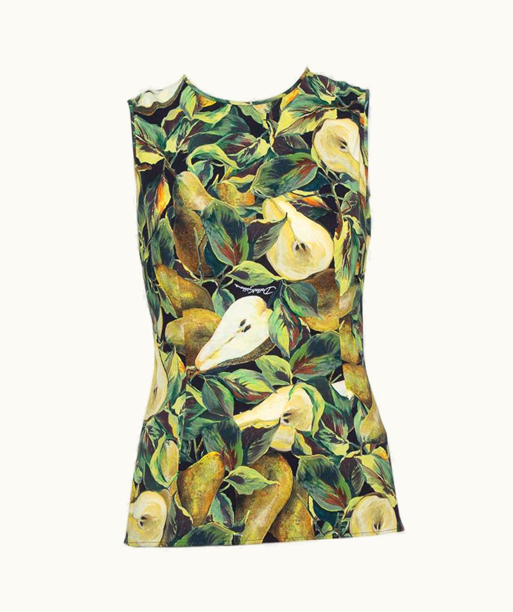 Dolce & Gabbana Dolce & Gabbana Green Pear Printed Crepe Tank Top
