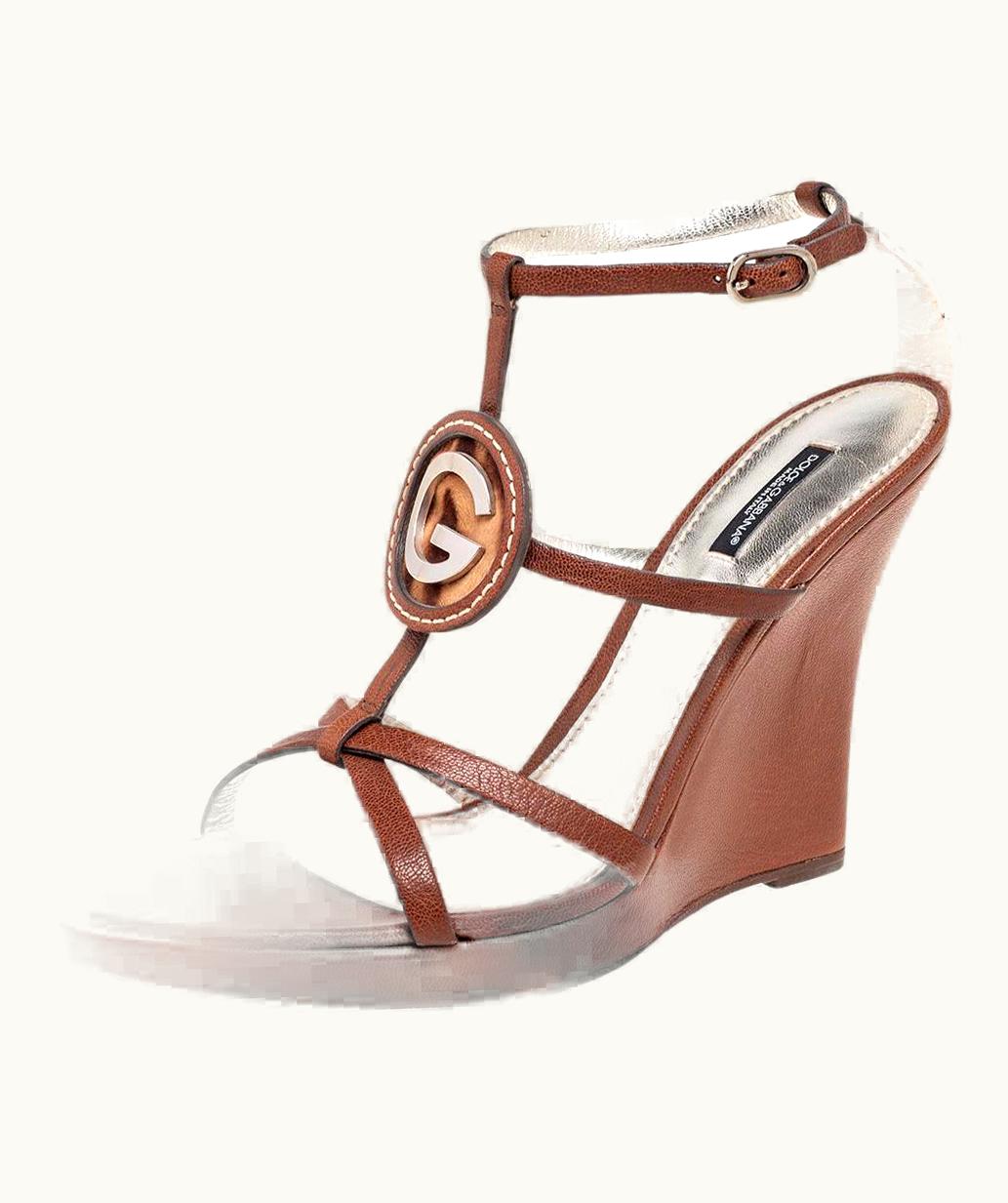 Dolce & Gabbana Dolce & Gabbana Brown Leather Strappy Wedge Sandals UZ0609675