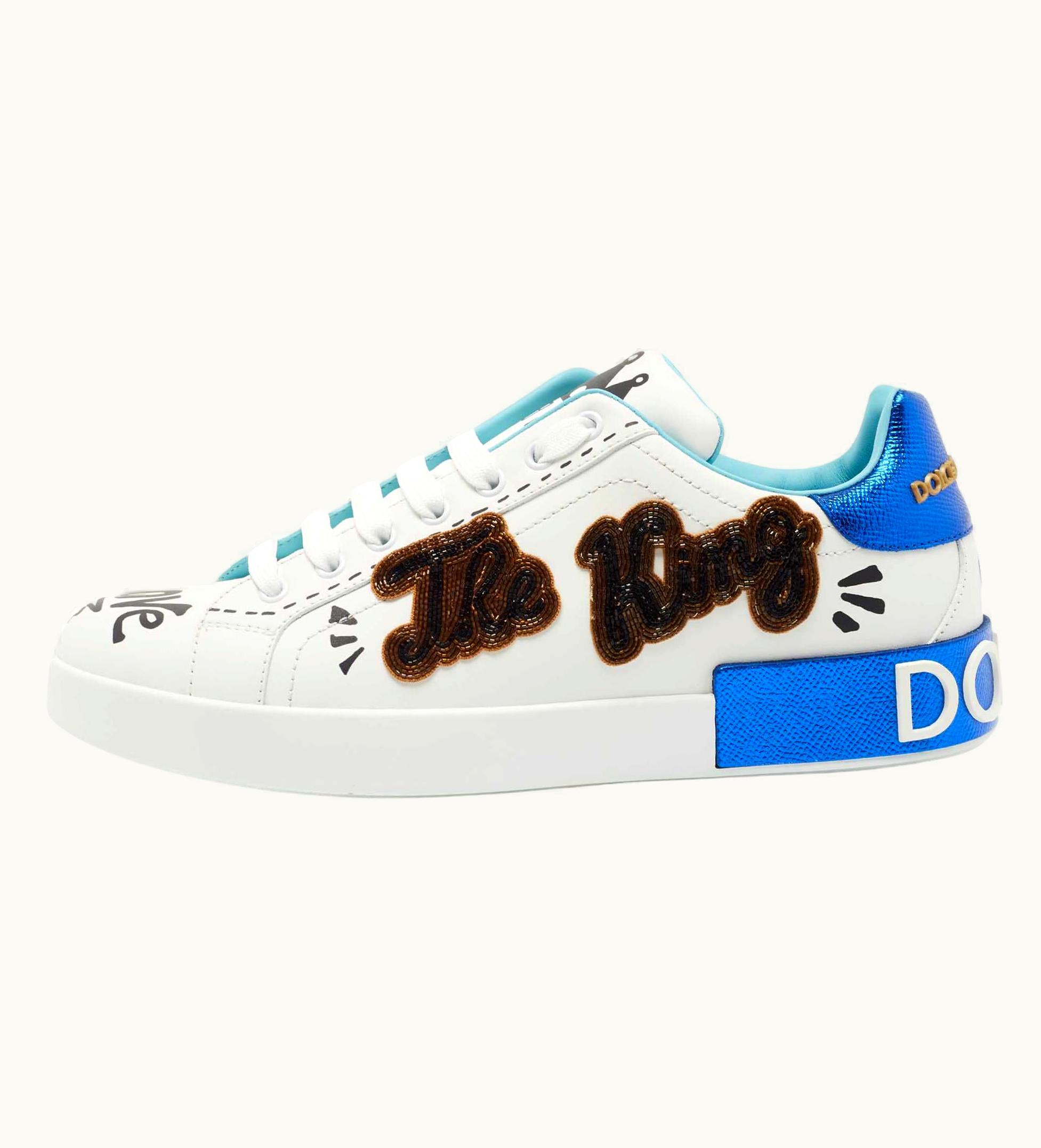Dolce & Gabbana Dolce & Gabbana White Portofino Leather Printed Sneakers