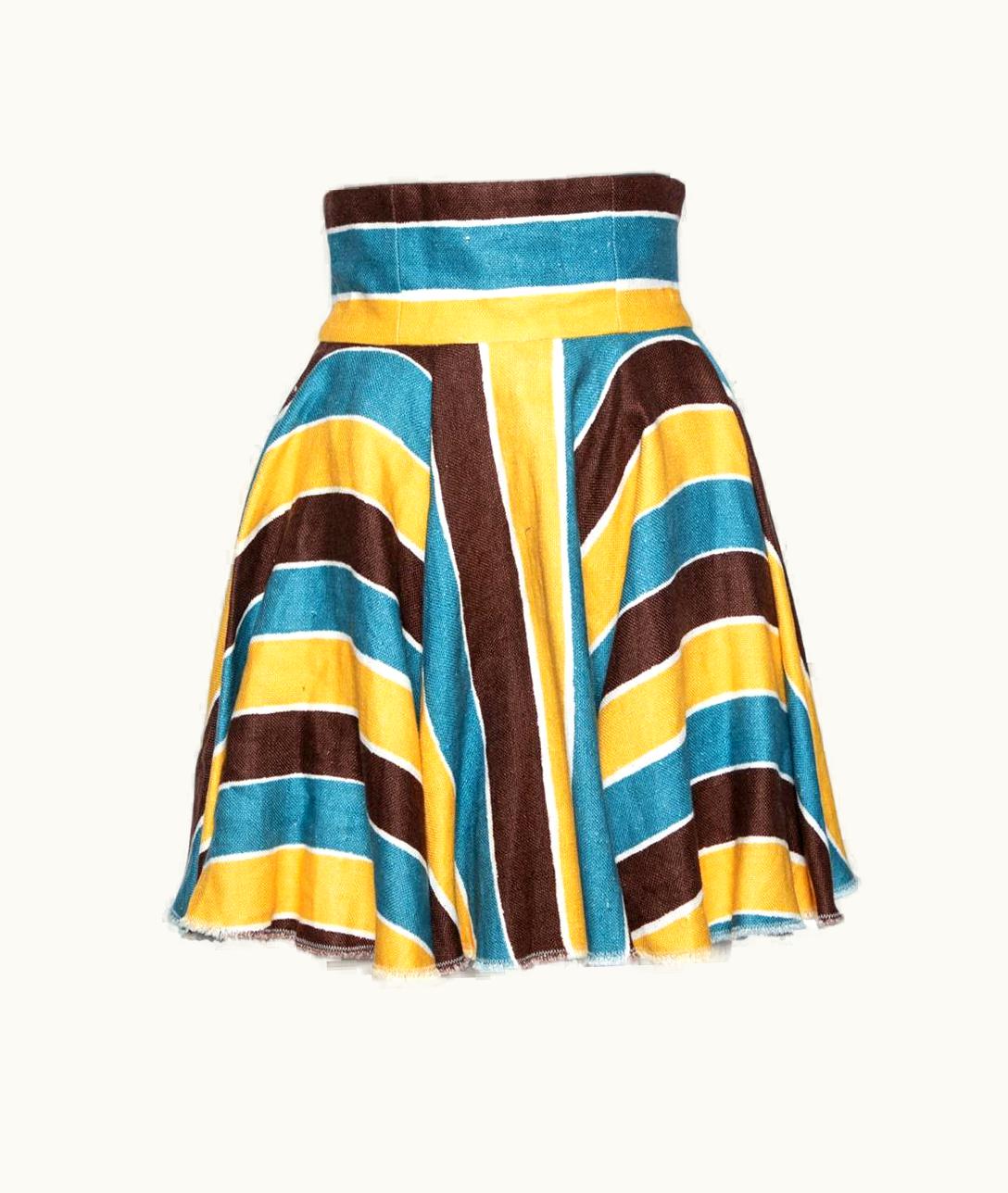 Dolce & Gabbana Dolce & Gabbana Multicolor Stripe Printed Linen Mini Skirt
