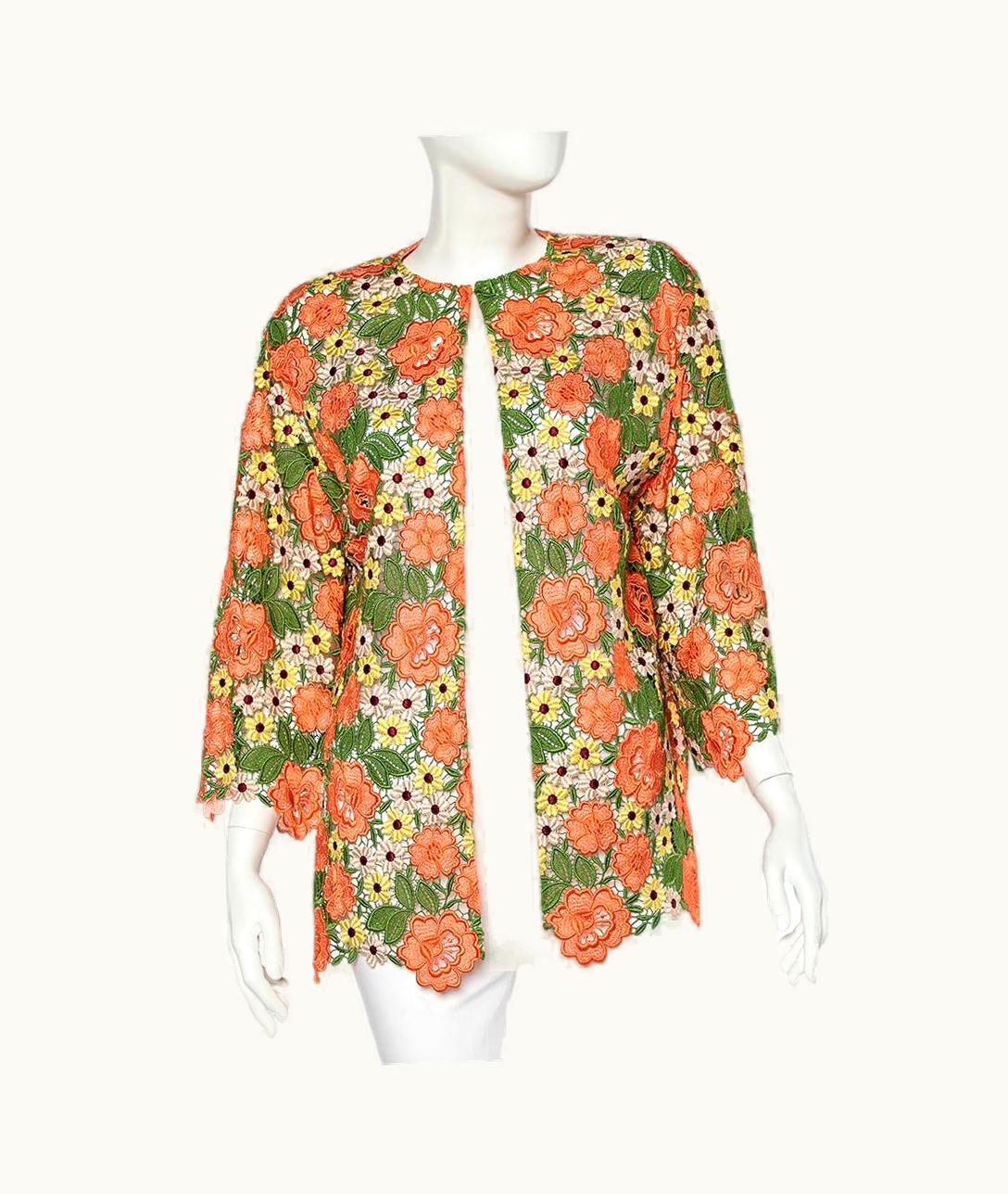 Dolce & Gabbana Dolce & Gabbana Multicolor Floral Lace Hook Front Shrug