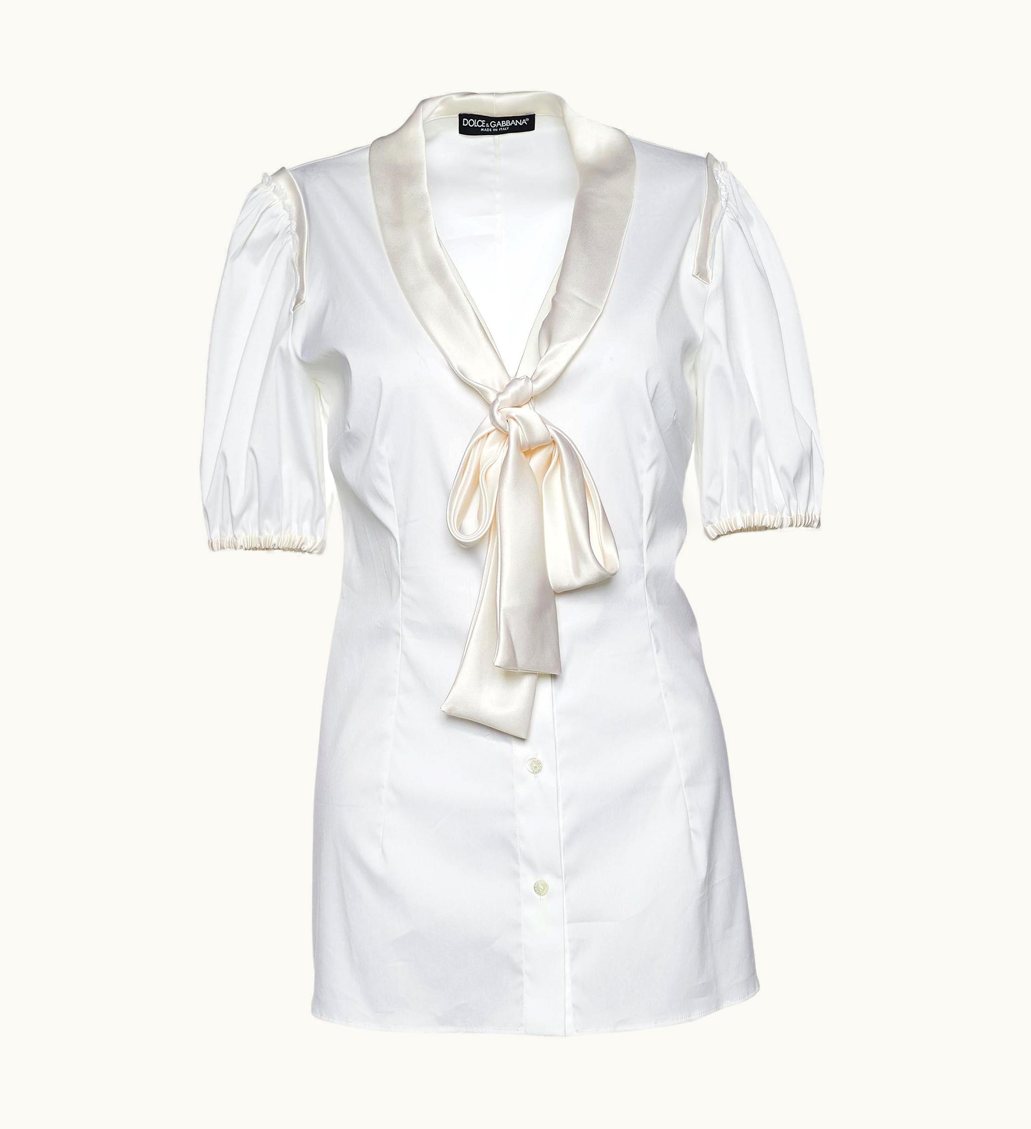 Dolce & Gabbana Dolce & Gabbana Off-White Poplin Bow Tie Blouse