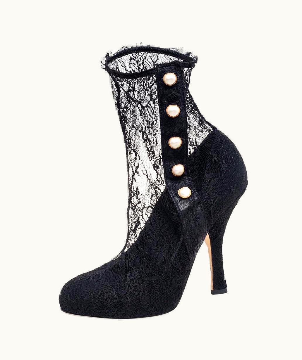 Dolce & Gabbana Dolce & Gabbana Black Lace Stretch Ankle Boots
