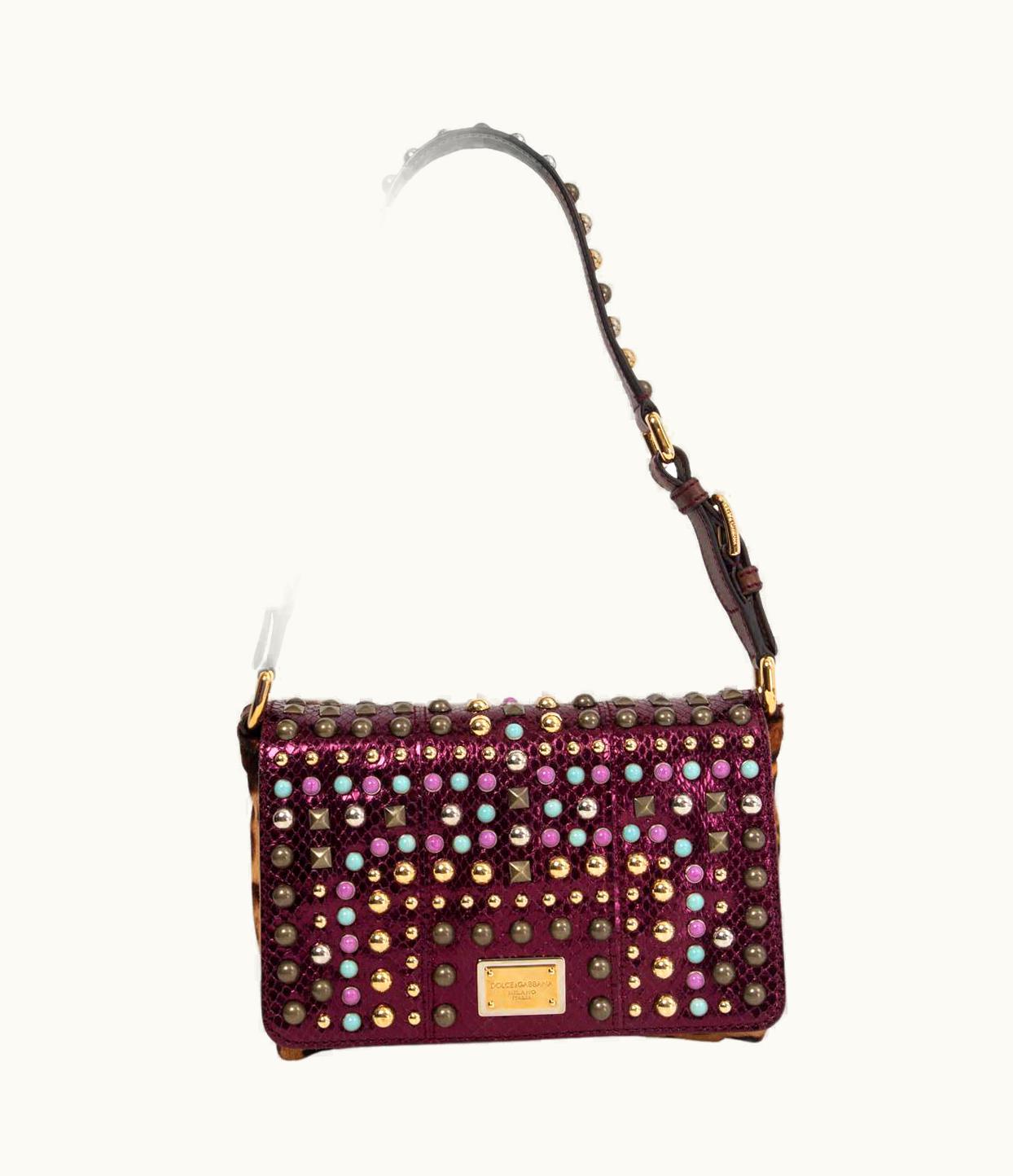 Dolce & Gabbana Dolce & Gabbana Metallic Studded Leopard Calf Hair Shoulder Bag
