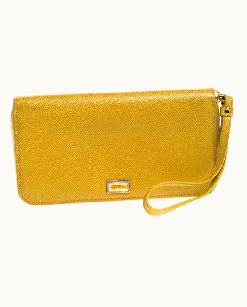 Dolce & Gabbana Dolce & Gabbana Paglia Yellow Leather Strappy Zip Around Wallet