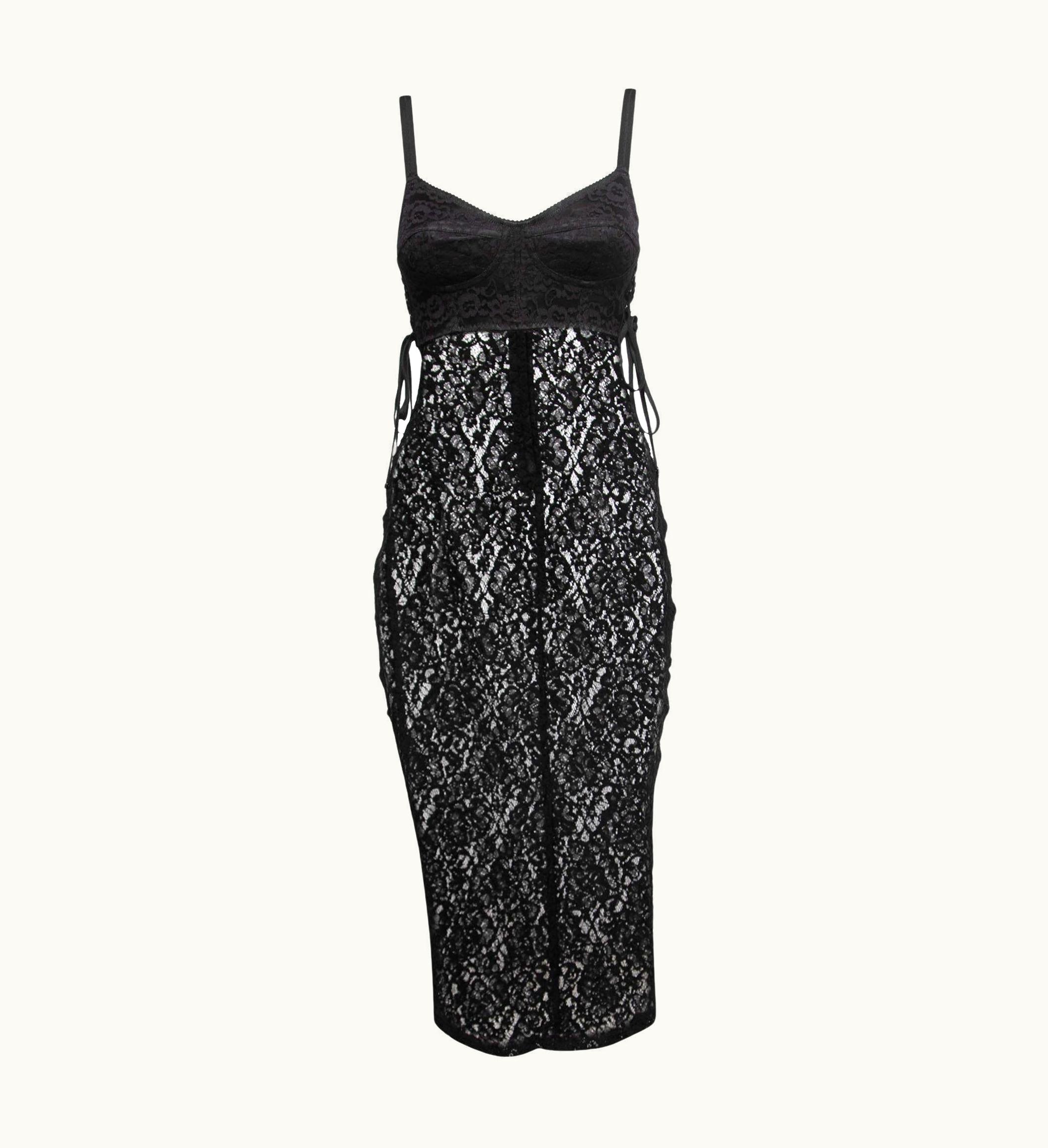 Dolce & Gabbana Dolce & Gabbana Black Lace Bustier Bodycon Midi Dress