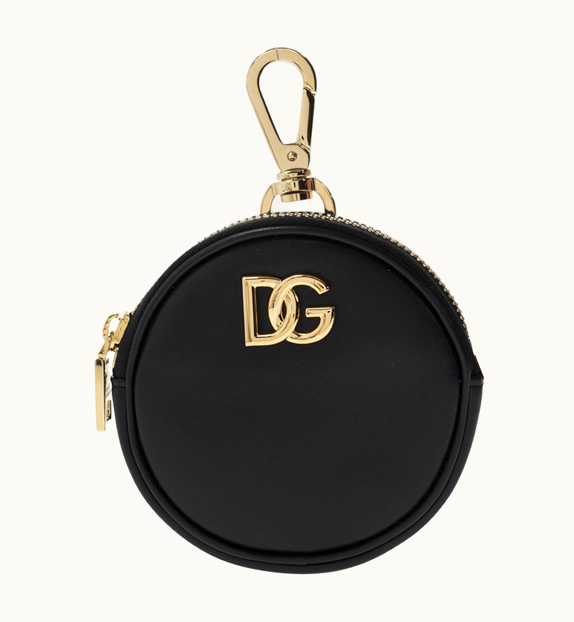 Dolce & Gabbana Dolce & Gabbana Black Front Logo Leather Round Coin Pouch