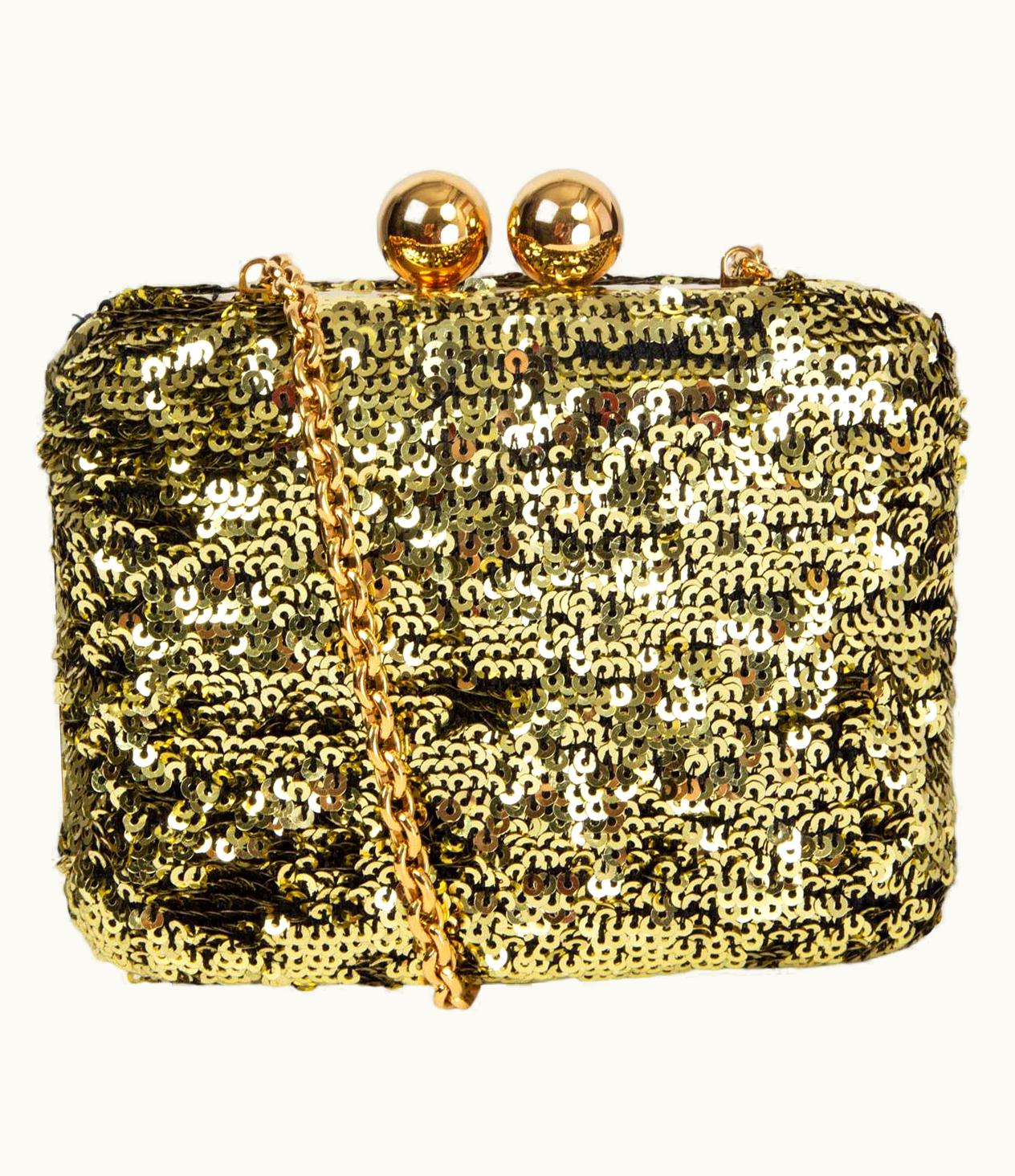 Dolce & Gabbana Dolce & Gabbana Gold Sequin Boxy Minaudiere Clutch W Chain Bag