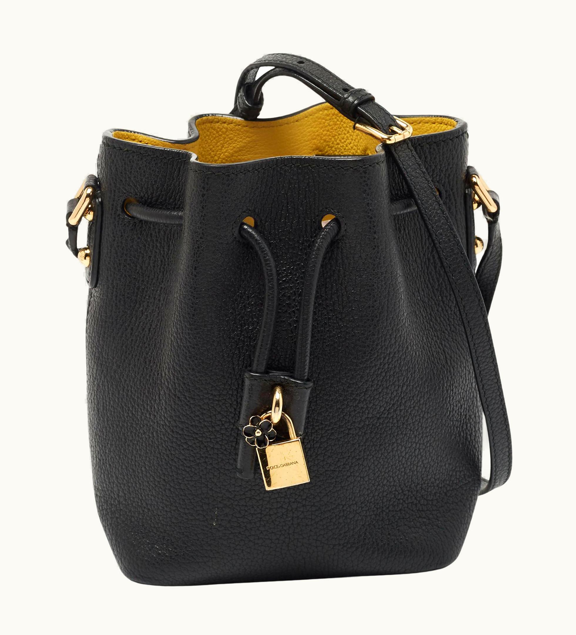 Dolce & Gabbana Dolce & Gabbana Black Leather Small Claudia Drawstring Bucket Bag