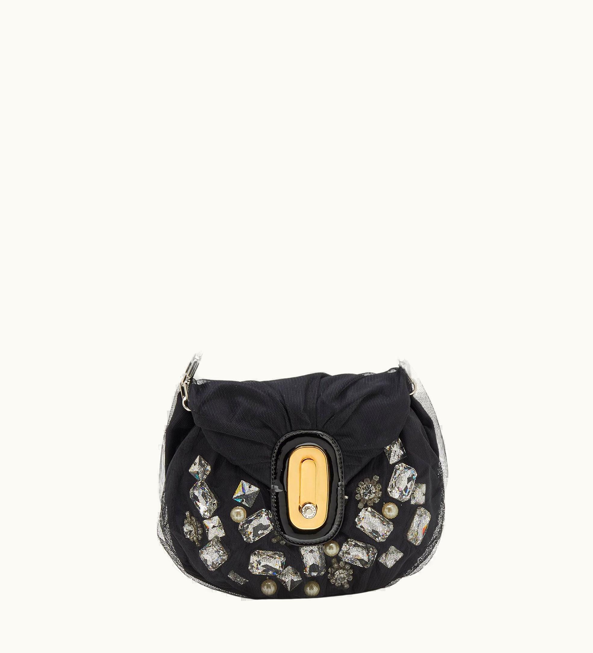 Dolce & Gabbana Dolce & Gabbana Black Mesh And Satin Crystal Embellished Shoulder Bag