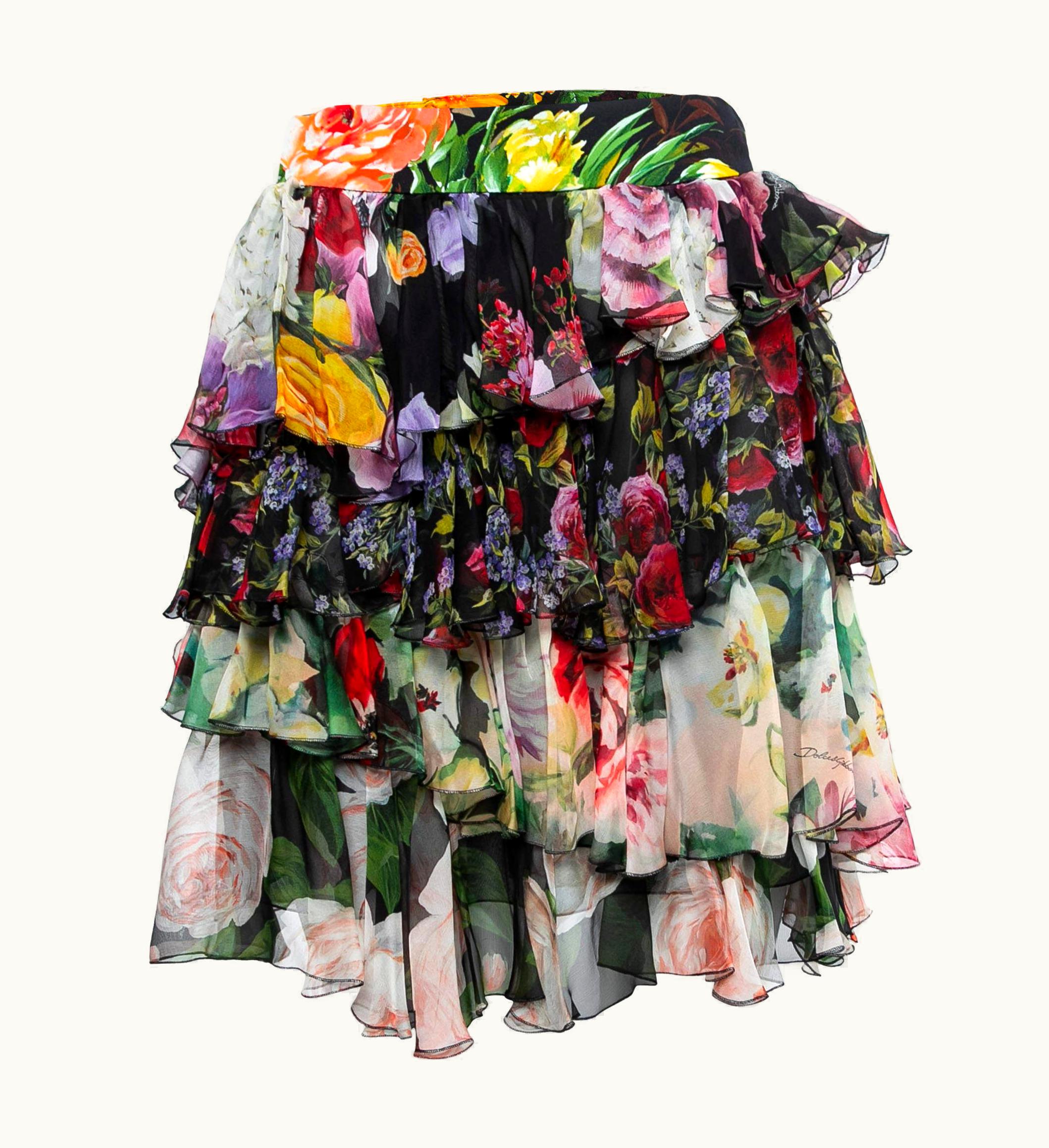 Dolce & Gabbana Dolce & Gabbana Multicolor Floral Printed Silk Ruffled Skirt