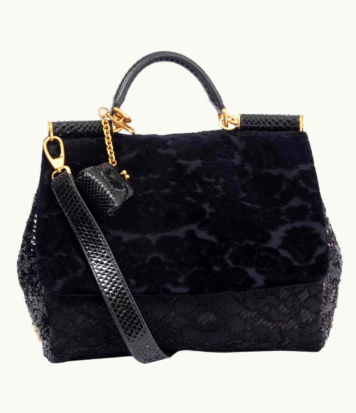 Dolce & Gabbana Dolce & Gabbana Black Lace & Sequin Miss Sicily Large Shoulder Bag
