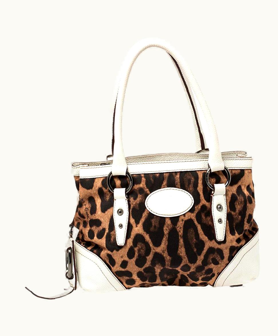 Dolce & Gabbana Dolce & Gabbana White/Brown Animal Print Fabric And Leather Satchel