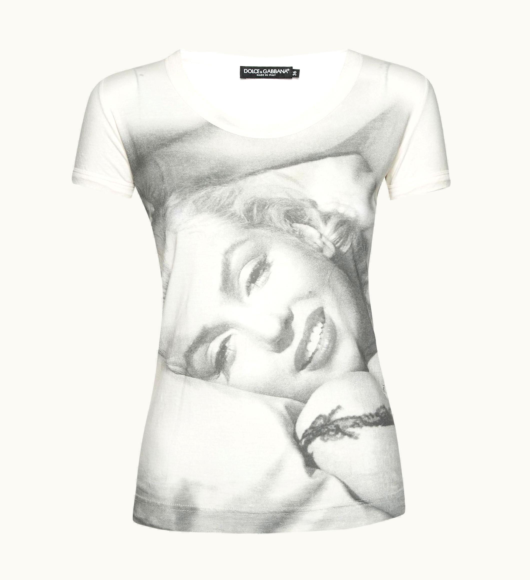 Dolce & Gabbana Dolce & Gabbana Cream Marilyn Monroe Printed Cotton T-Shirt