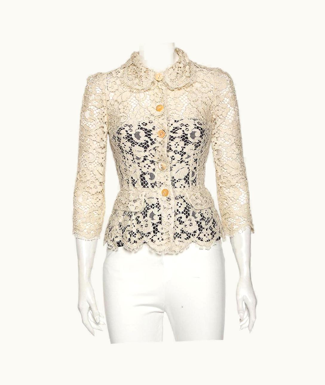 Dolce & Gabbana Dolce & Gabbana Light Beige Floral Lace Button Front Jacket