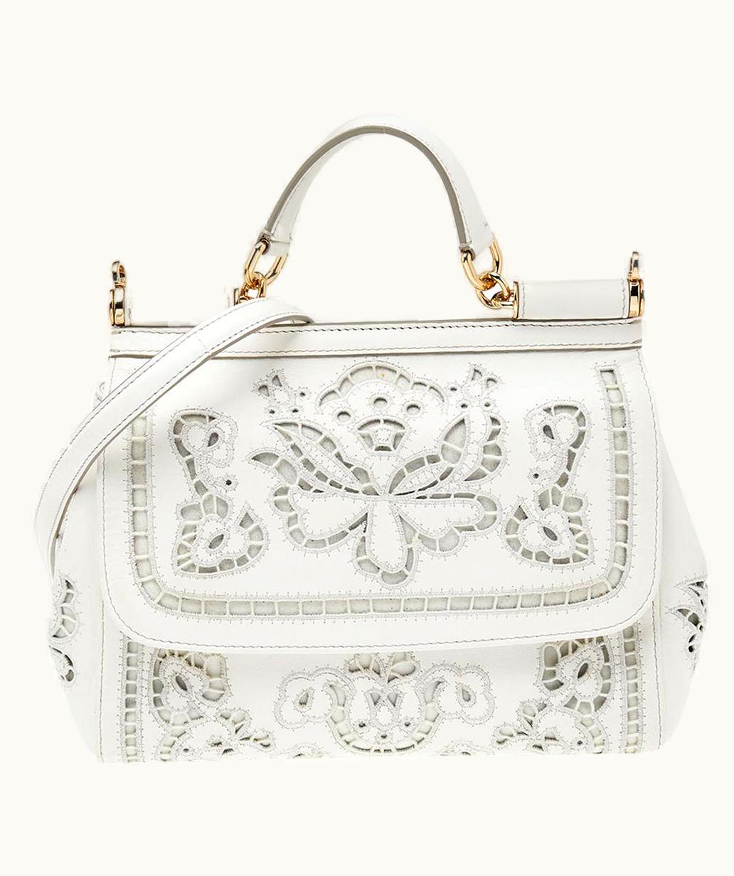 Dolce & Gabbana Dolce & Gabbana White Floral Leather Miss Sicily Top Handle Bag