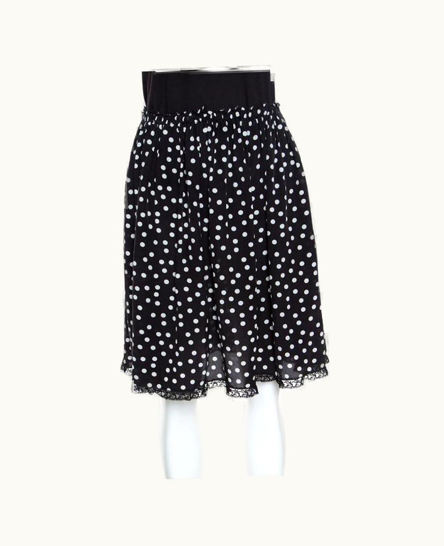 Dolce & Gabbana Dolce & Gabbana Monochrome Polka Dotted Lace Trim Silk Skirt