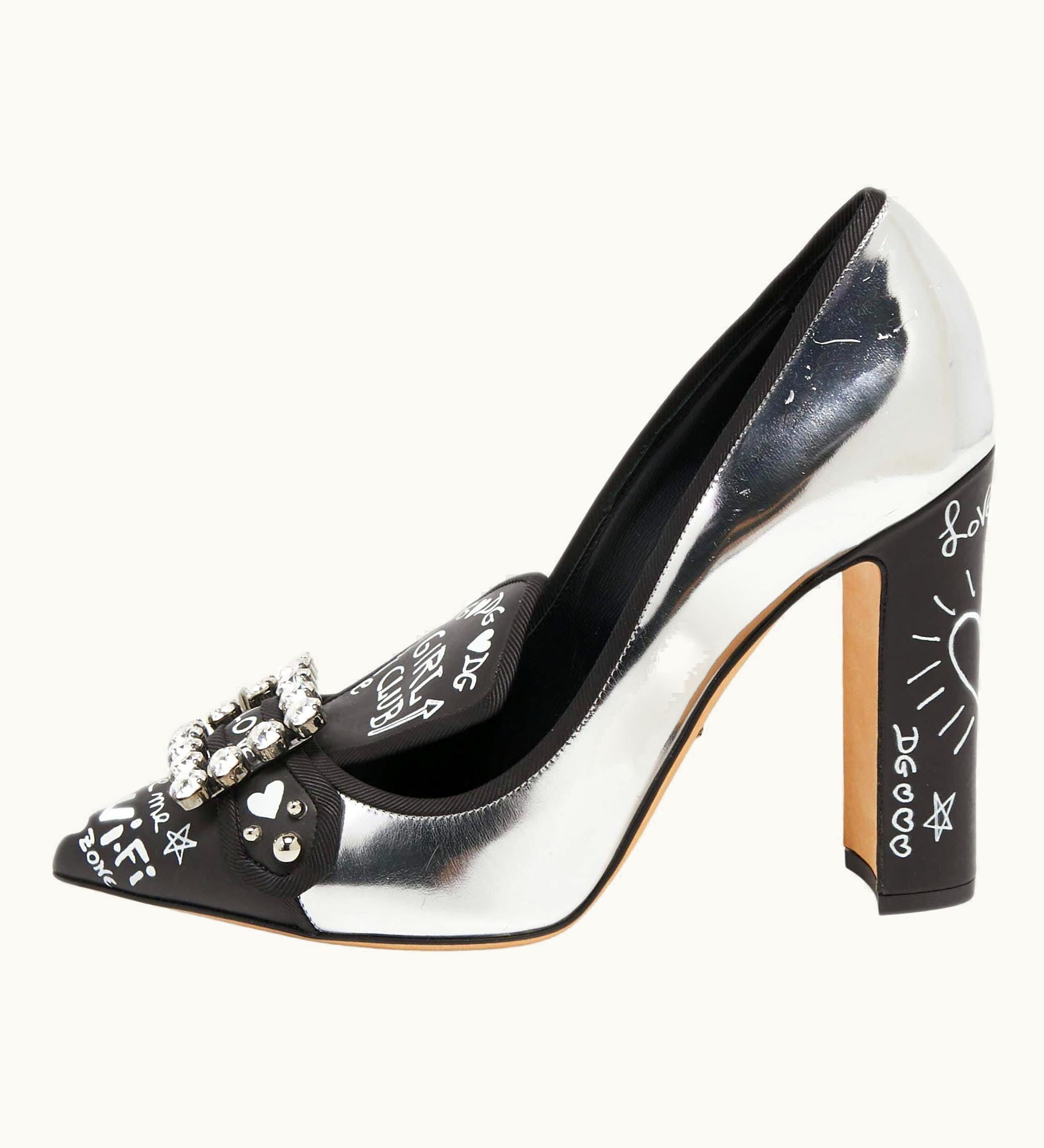 Dolce & Gabbana Dolce & Gabbana Silver Leather Crystal Embellished Pumps
