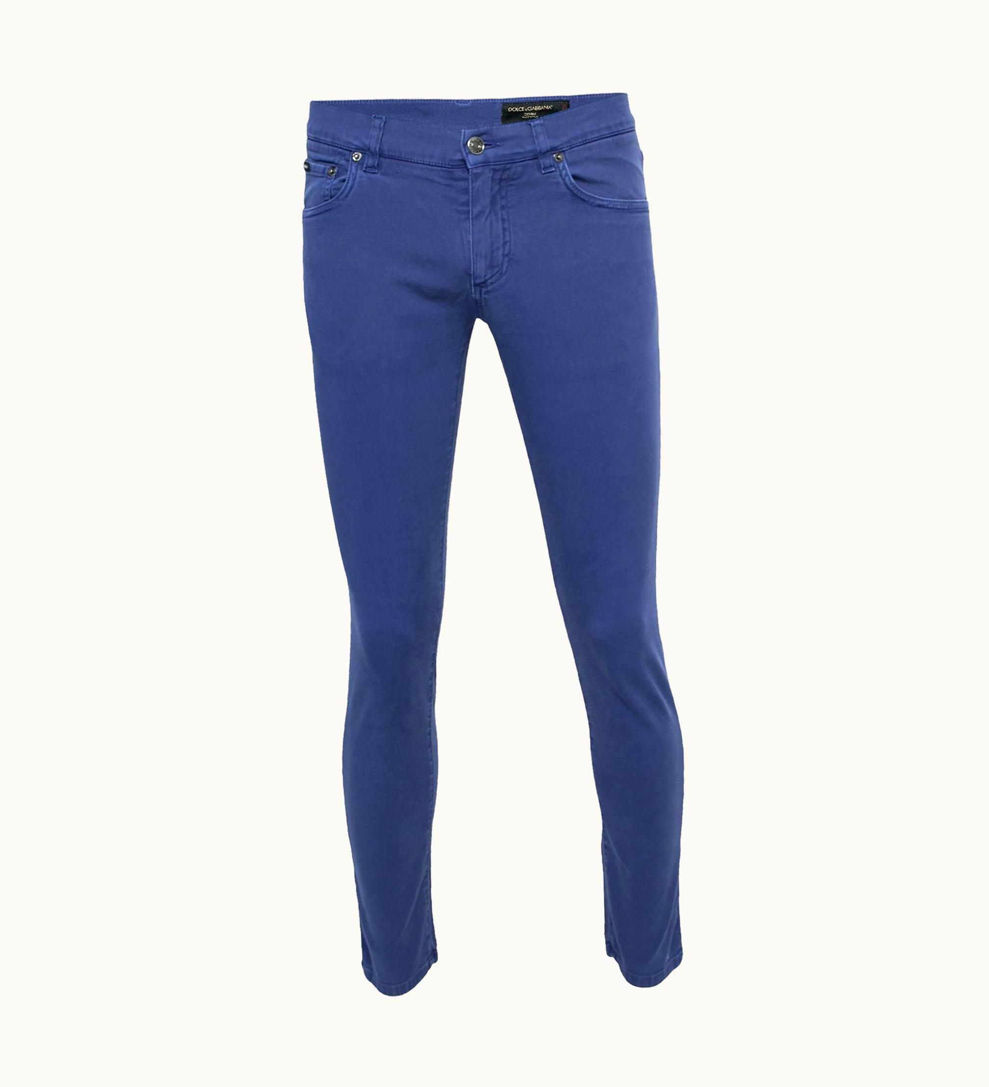 Dolce & Gabbana Dolce & Gabbana Blue Dyed Cotton Gold Fit Stretch Trousers