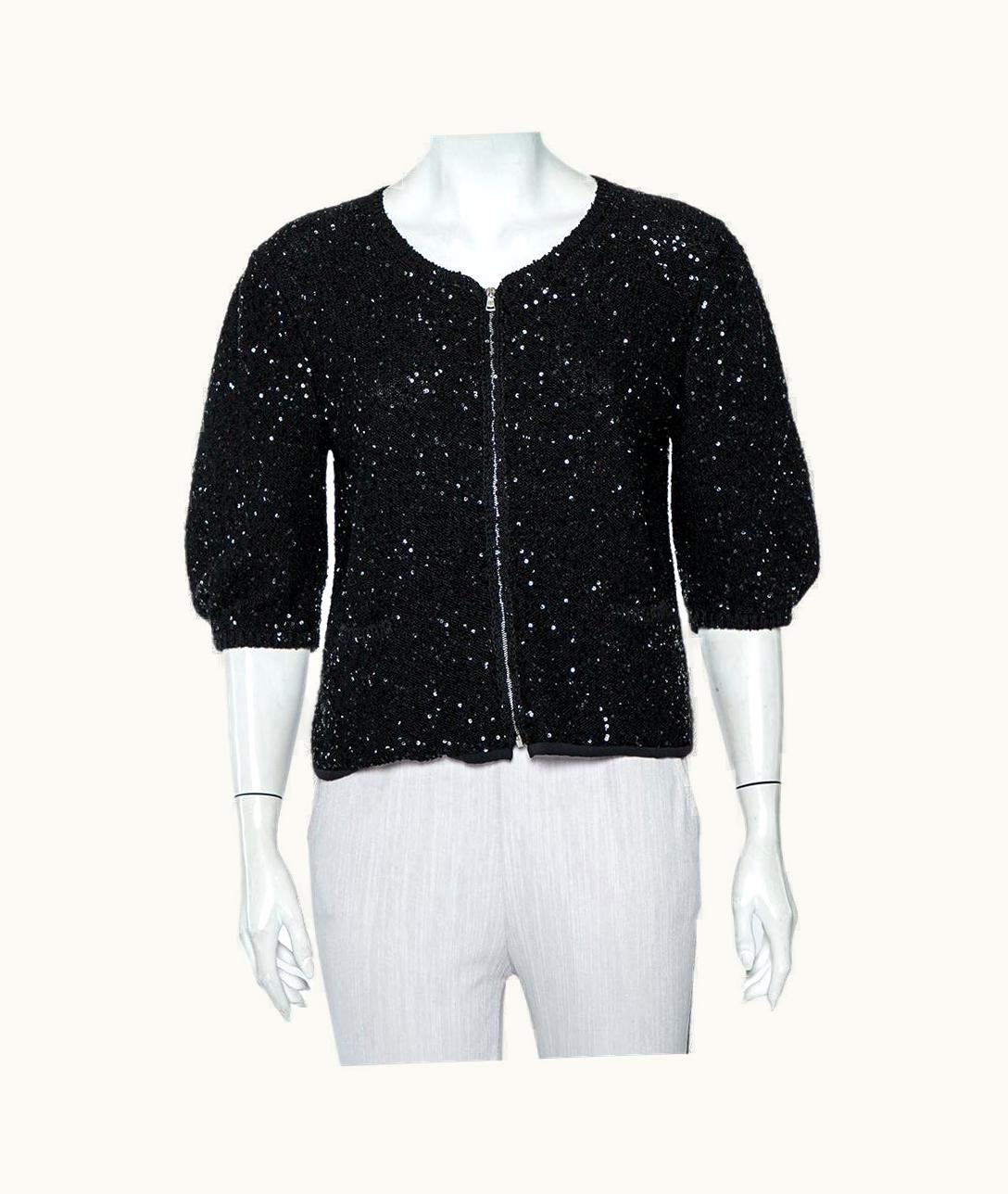 Dolce & Gabbana Dolce & Gabbana Black Sequin Embellished Knit Zip Front Jacket