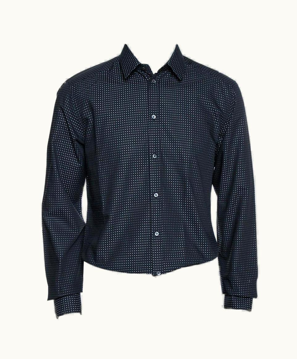 Dolce & Gabbana Dolce & Gabbana Black Dotted Cotton Jacquard Gold Fit Shirt Xl