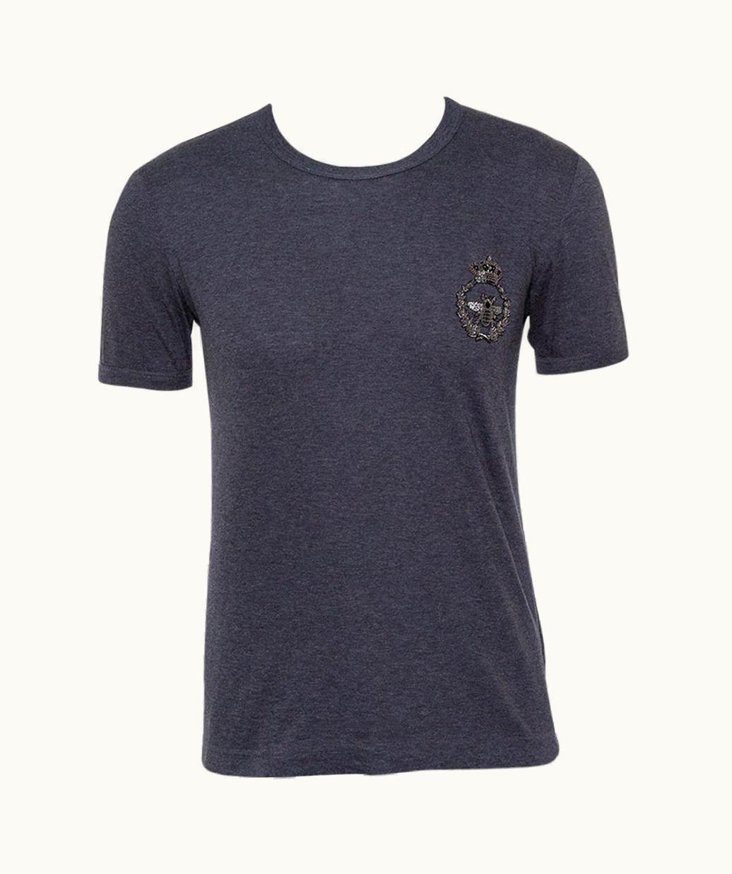 Dolce & Gabbana Dolce & Gabbana Grey Cotton Crown & Bee Patch T Shirt
