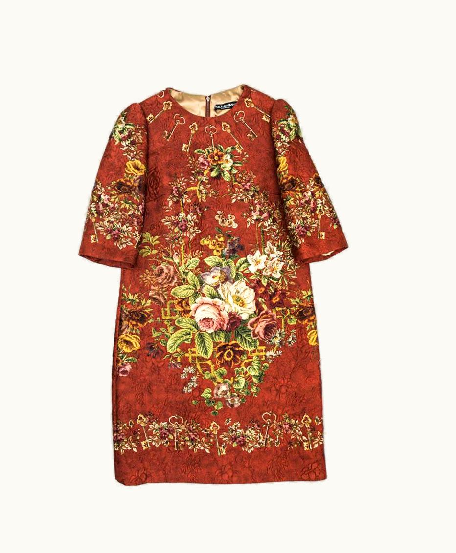 Dolce & Gabbana Dolce & Gabbana Dress In Floral Printed Embossed Polyester fr