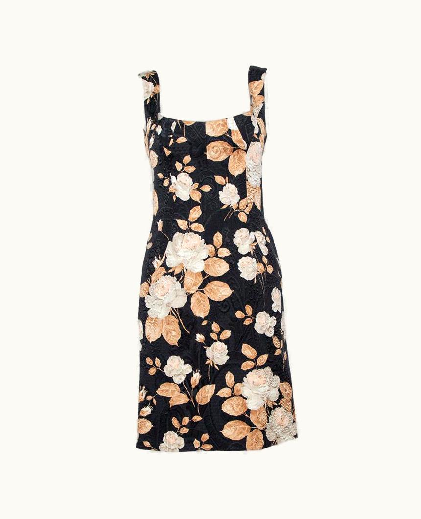 Dolce & Gabbana Dolce & Gabbana Vintage Black Floral Printed Jacquard Sheath Dress