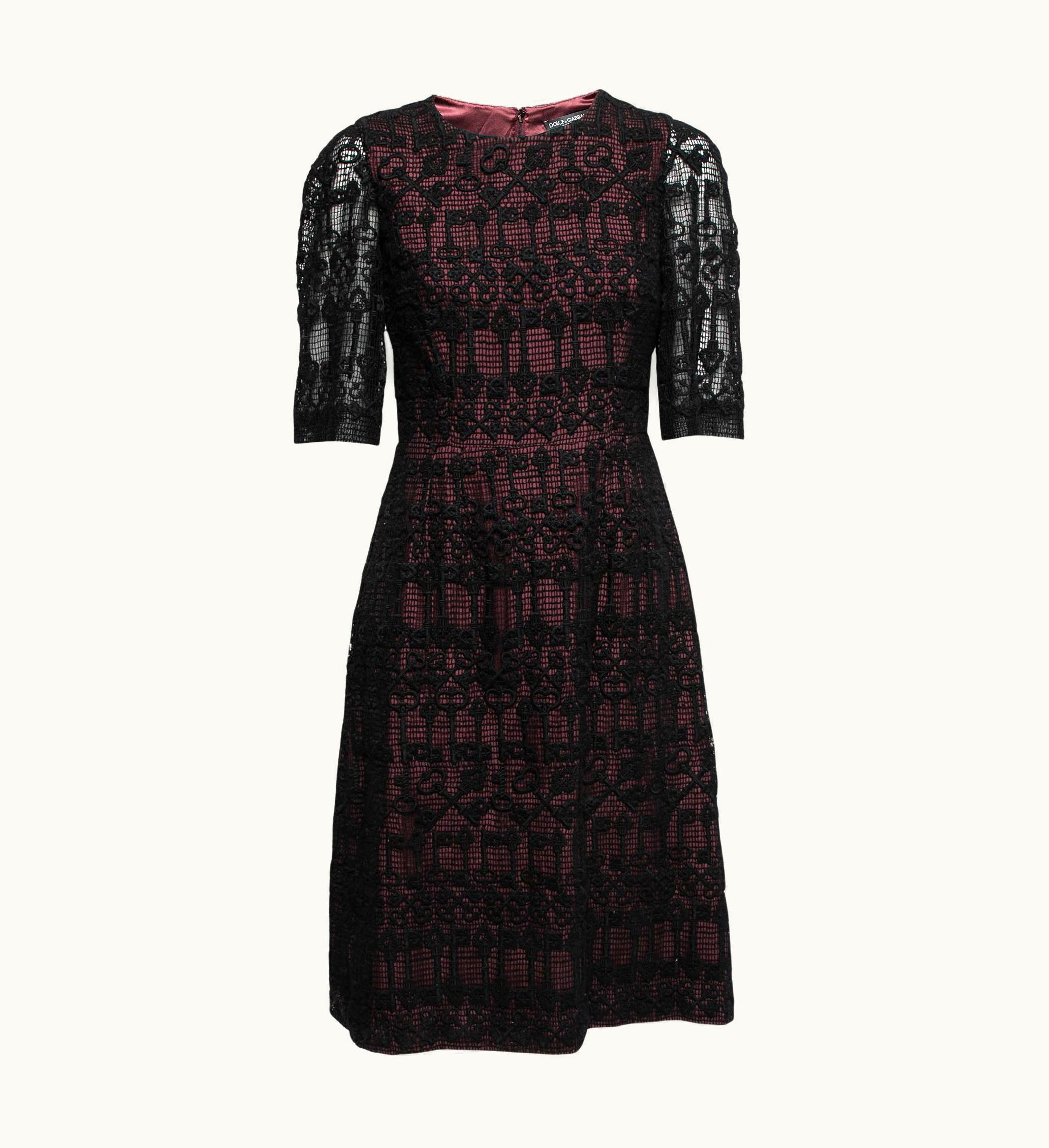 Dolce & Gabbana Dolce & Gabbana Black Guipure Lace Short Sleeve Shift Dress