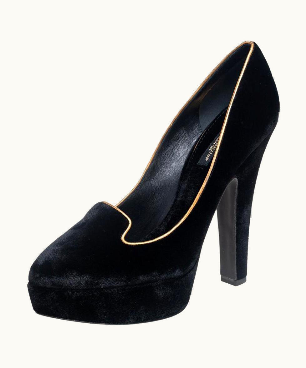 Dolce & Gabbana Dolce & Gabbana Black Velvet Platform Peep Toe Pumps