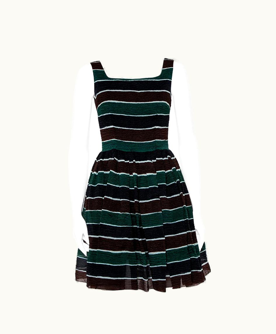 Dolce & Gabbana Dolce & Gabbana Multicolor Striped Textured Silk Pleated Mini Dress