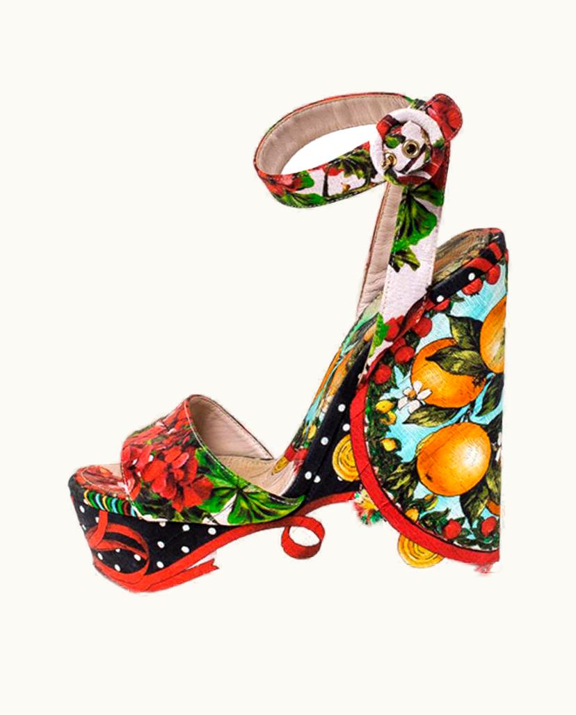 Dolce & Gabbana Dolce & Gabbana Multicolor Floral Printed Fabric Foulard Platform Wedge Sandals