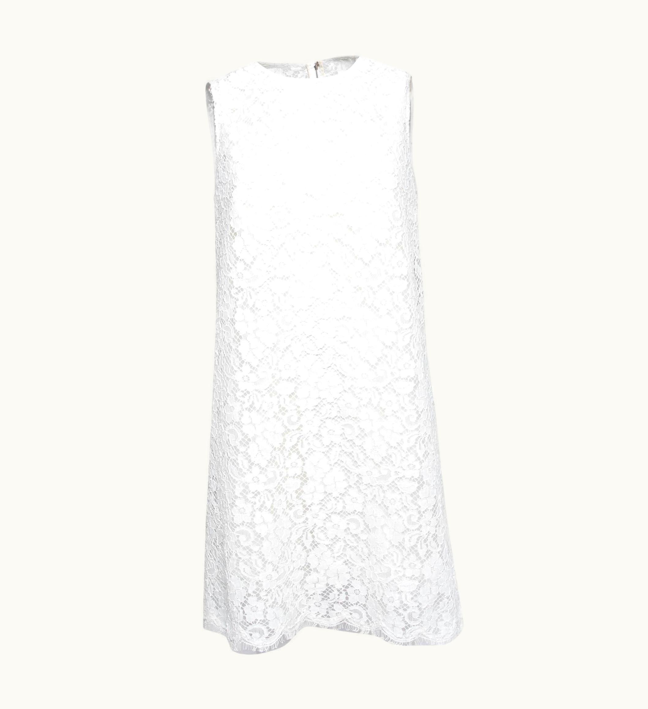 Dolce & Gabbana Dolce & Gabbana White Lace Scalloped Hem Detail Sleeveless Dress