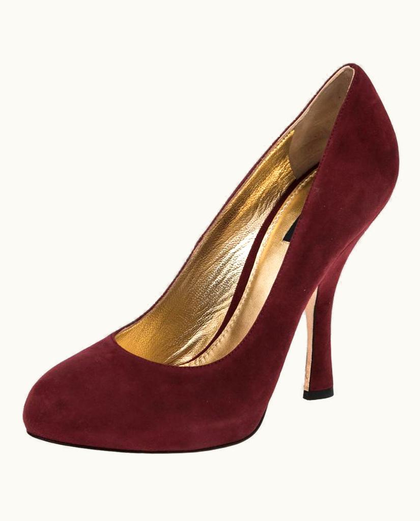 Dolce & Gabbana Dolce & Gabbana Burgundy Suede Platform Round Toe Pumps