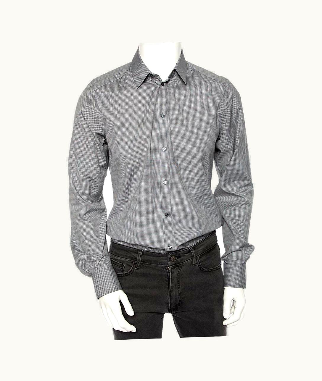 Dolce & Gabbana Dolce & Gabbana Grey Pin Check Cotton Front Button Shirt